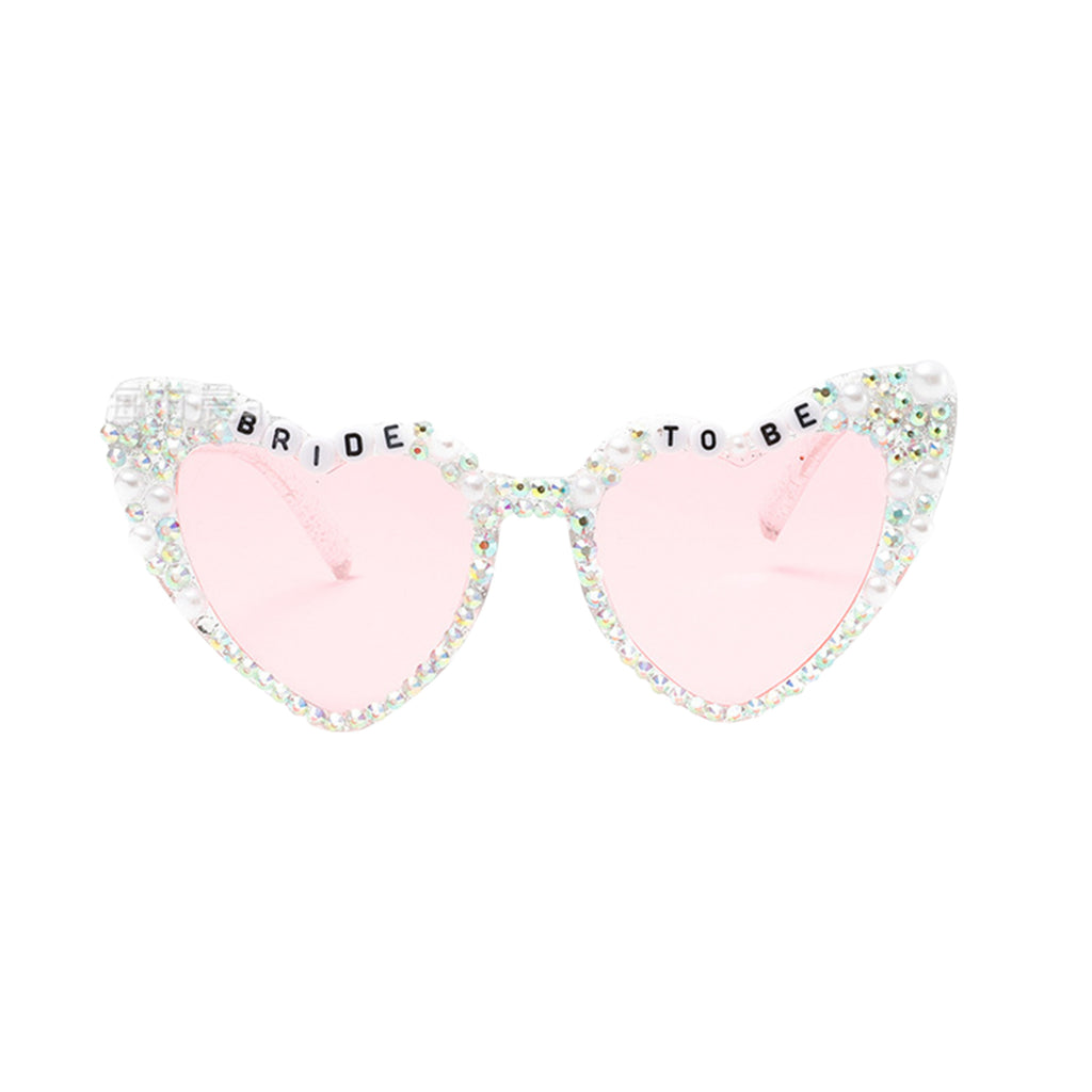 Anna-Kaci Women's Heart-Shaped Bride to Be Sunglasses with Rhinestone and Pearl Embellishments for Bachelorette Party