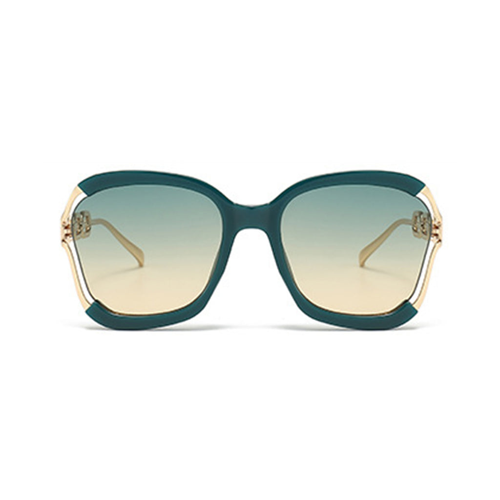 Anna-Kaci Women's Oversized Square Sunglasses with Cutout Chain Link Arms and Glamorous Metal Trim Detailing