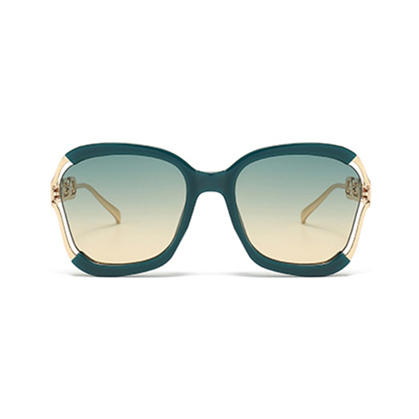 Anna-Kaci Women's Oversized Square Sunglasses with Cutout Chain Link Arms and Glamorous Metal Trim Detailing