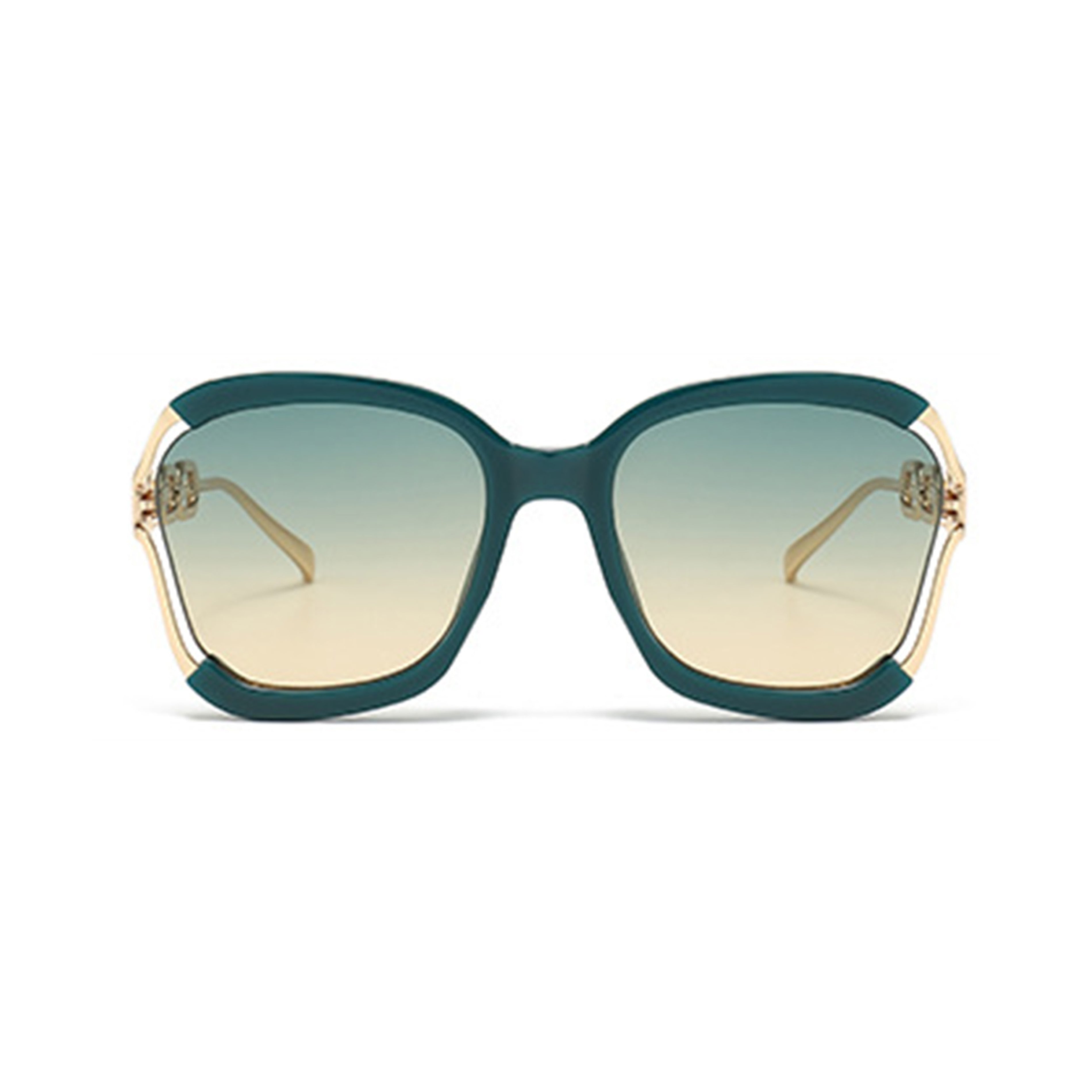 Anna-Kaci Women's Oversized Square Sunglasses with Cutout Chain Link Arms and Glamorous Metal Trim Detailing