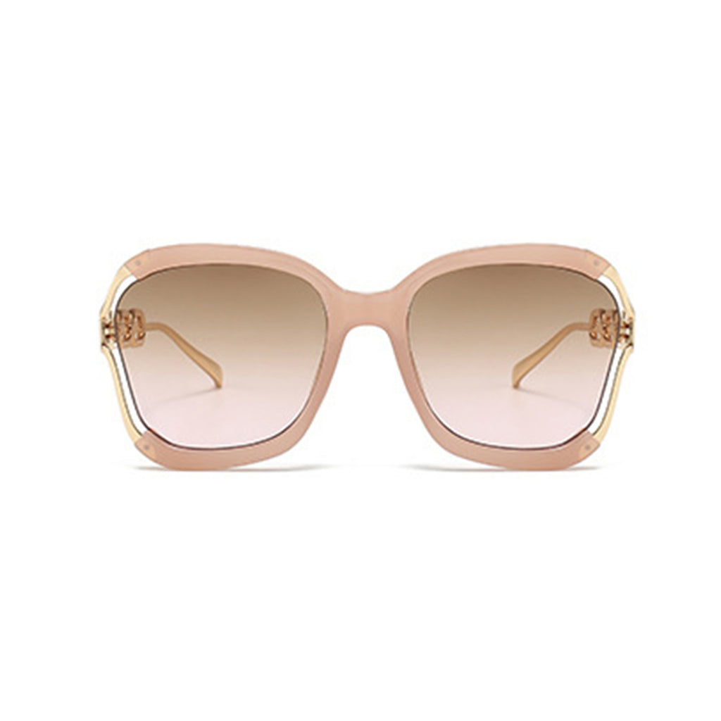 Anna-Kaci Women's Oversized Square Sunglasses with Cutout Chain Link Arms and Glamorous Metal Trim Detailing