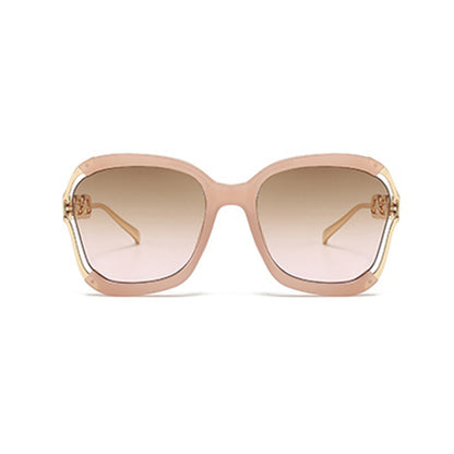 Anna-Kaci Women's Oversized Square Sunglasses with Cutout Chain Link Arms and Glamorous Metal Trim Detailing