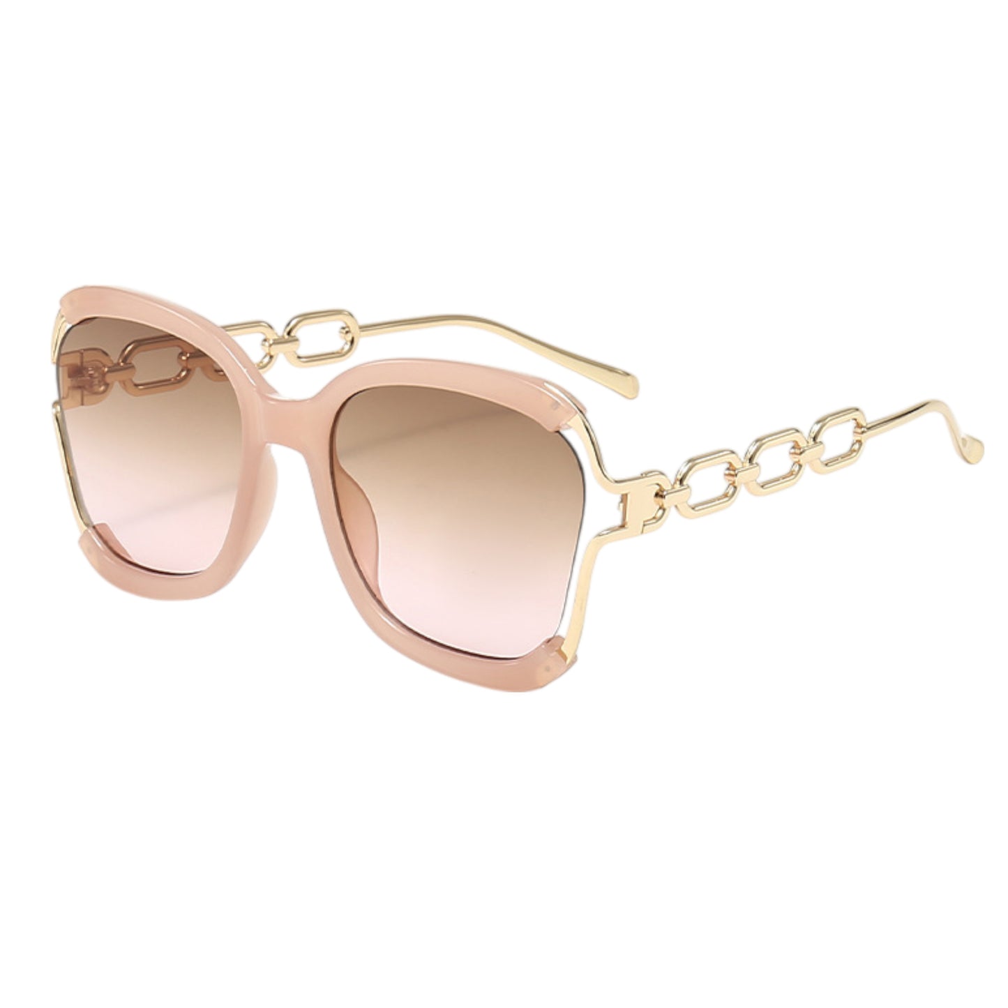 Anna-Kaci Women's Oversized Square Sunglasses with Cutout Chain Link Arms and Glamorous Metal Trim Detailing