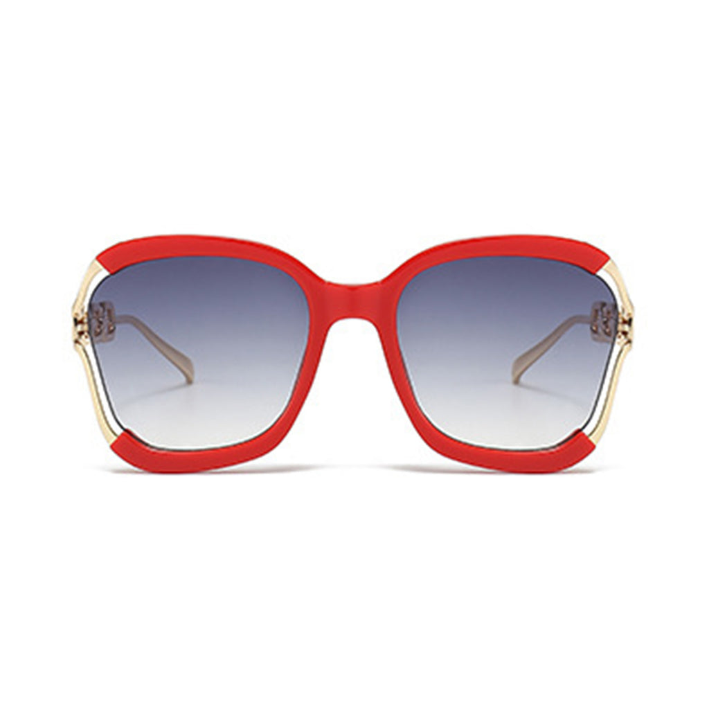 Anna-Kaci Women's Oversized Square Sunglasses with Cutout Chain Link Arms and Glamorous Metal Trim Detailing