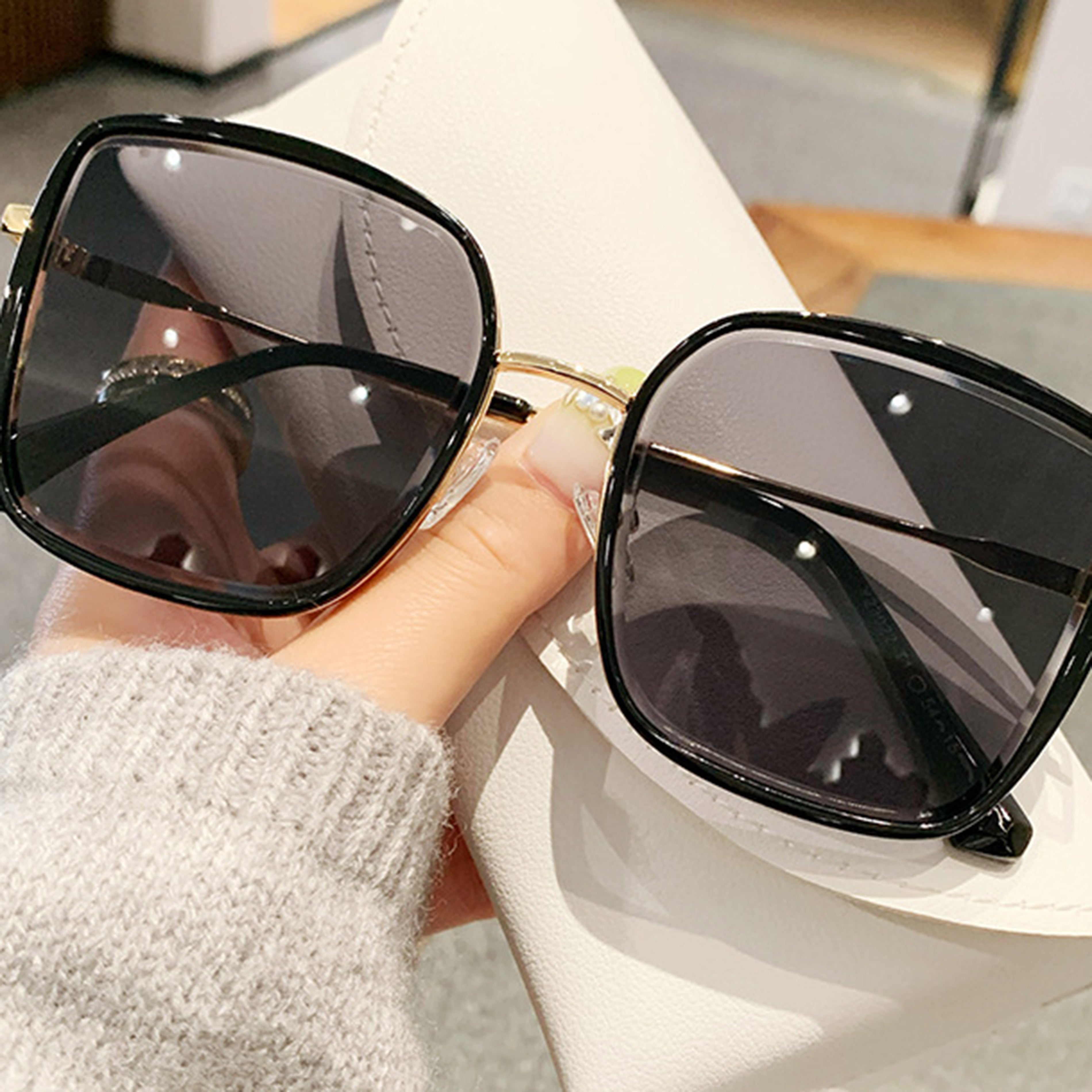 Anna-Kaci Women's Minimalist Square Frame Sunglasses with Slim Metal Arms and Flat Top Bridge Design for Everyday Wear