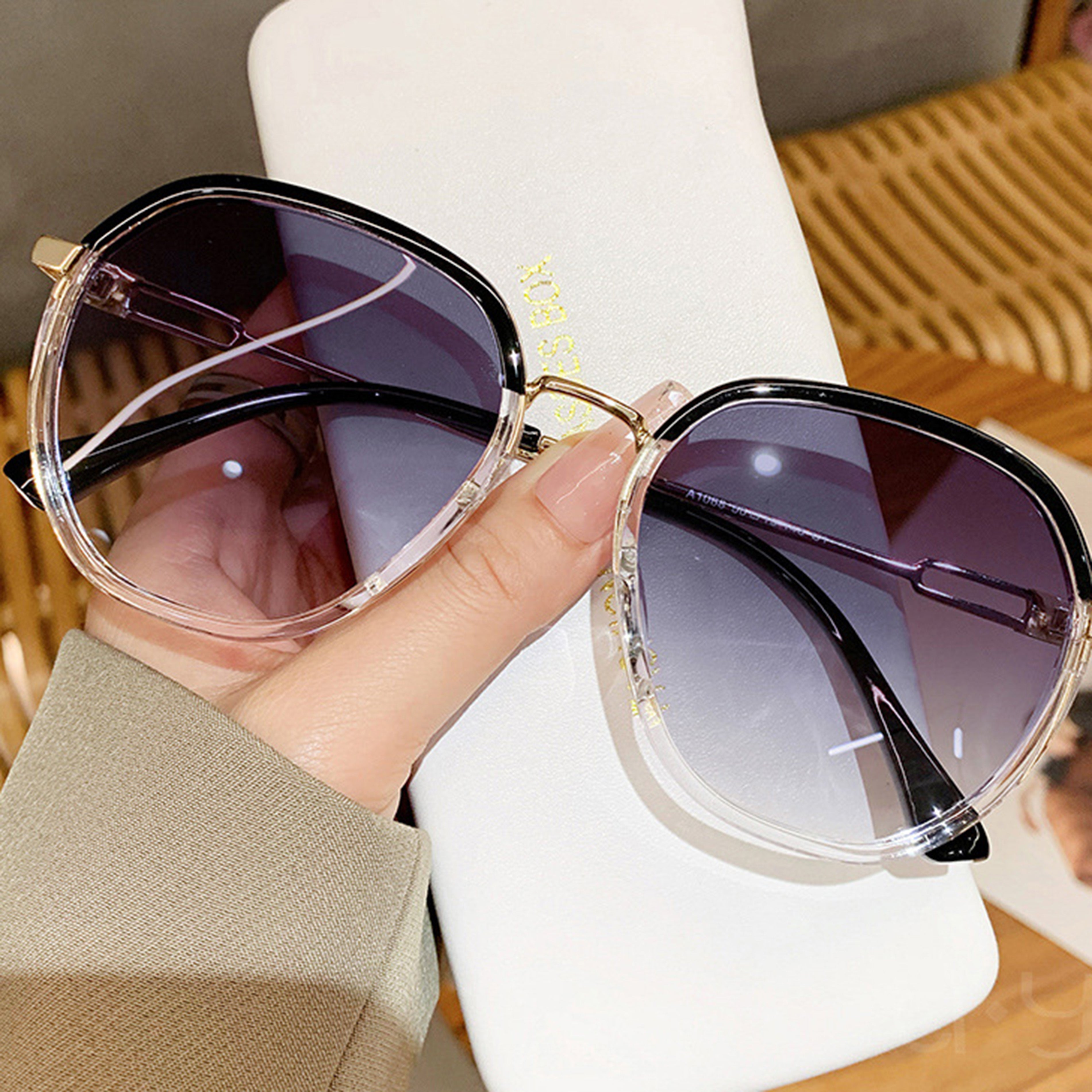 Anna-Kaci Women's Fashion Round Gradient Lens Sunglasses with Metal Arms and Transparent Frame Design for Modern Everyday Style