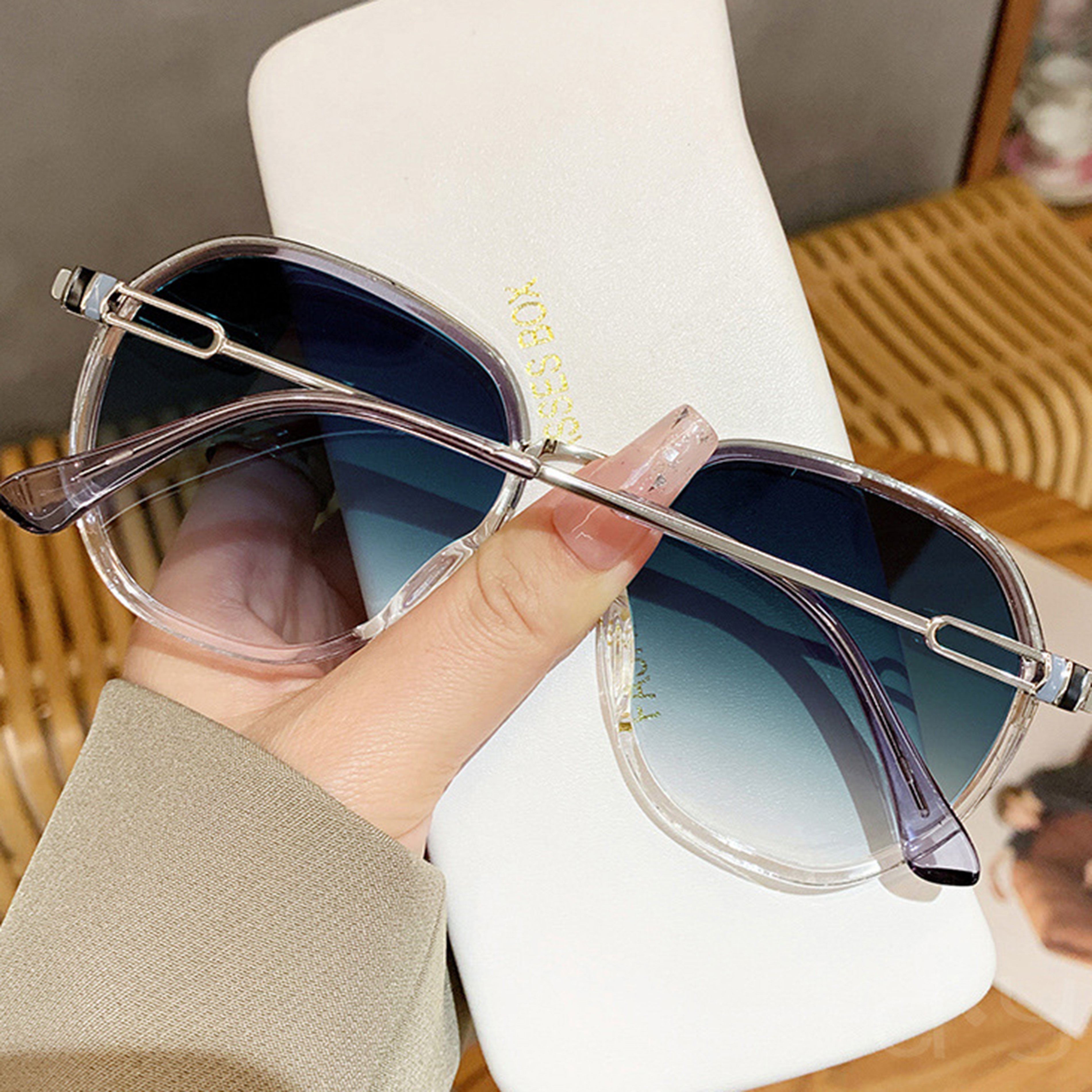 Anna-Kaci Women's Fashion Round Gradient Lens Sunglasses with Metal Arms and Transparent Frame Design for Modern Everyday Style