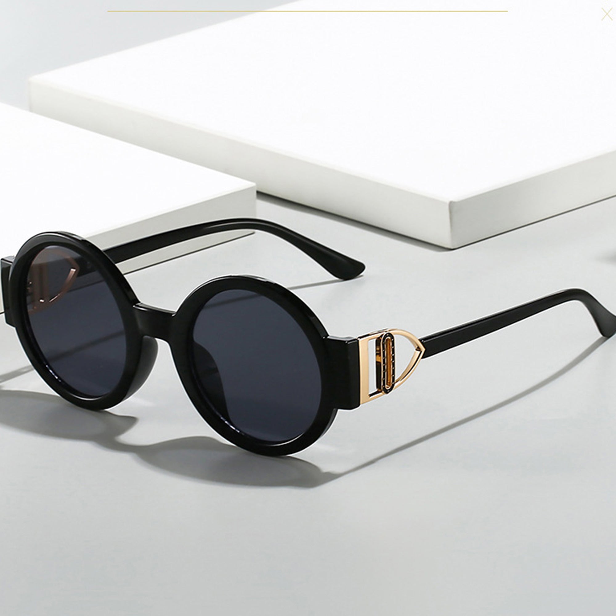 Anna-Kaci Women's Round Frame Sunglasses with Gold Temple Hardware and UV400 Lenses for Retro Modern Style