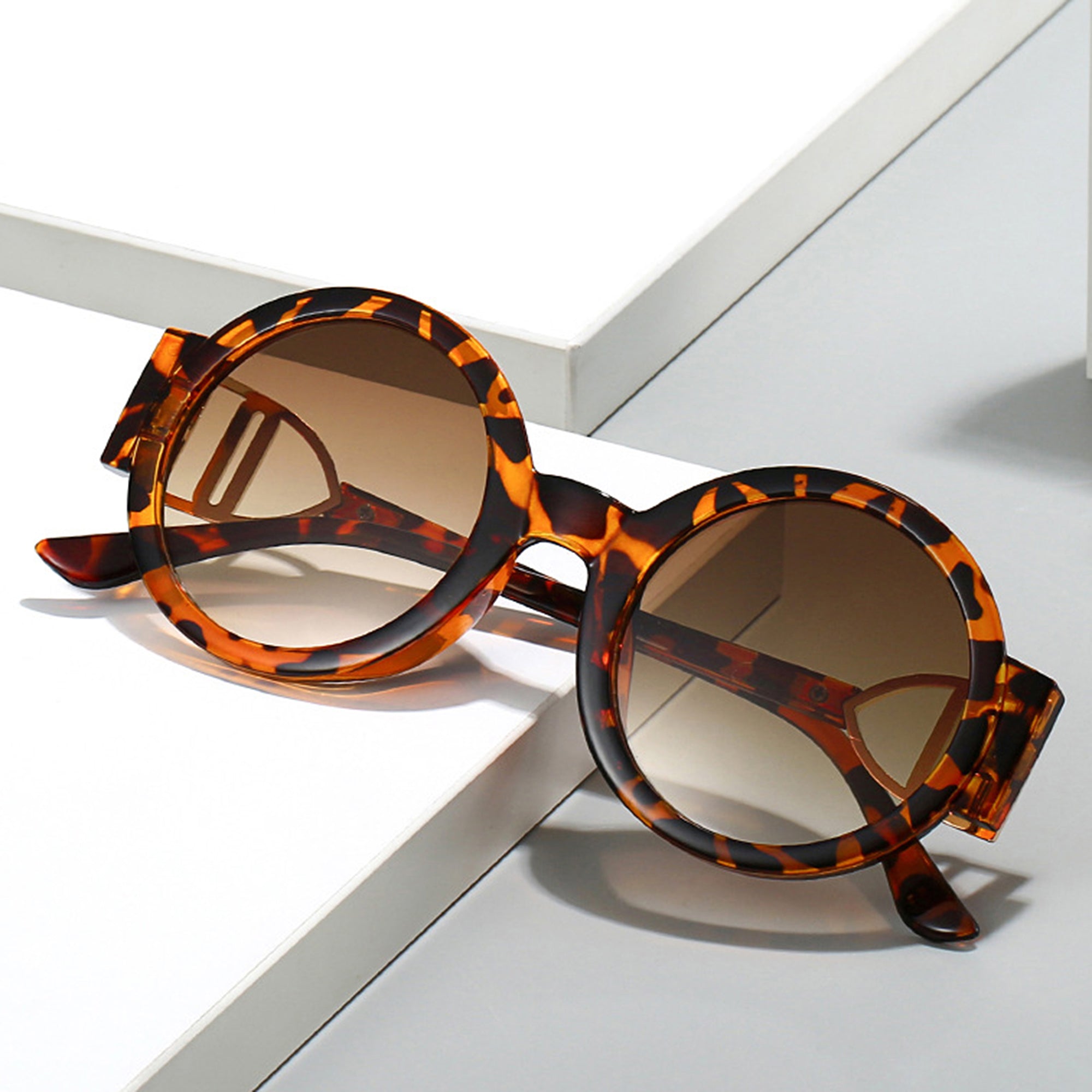 Anna-Kaci Women's Round Frame Sunglasses with Gold Temple Hardware and UV400 Lenses for Retro Modern Style