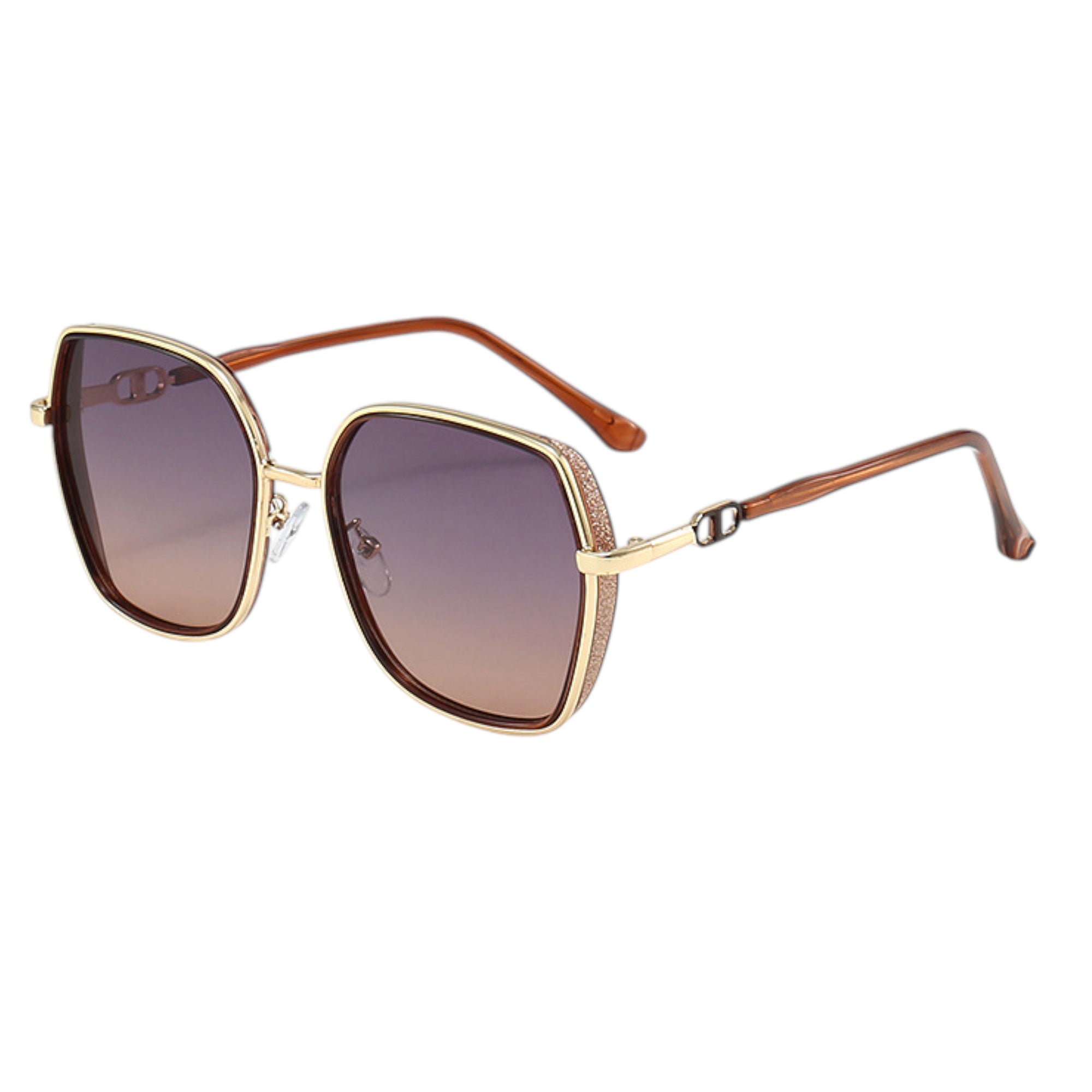Anna-Kaci Women's Oversized Square Sunglasses with Dual Layer Frame and Gold Temple Accent UV400 Dark Lenses