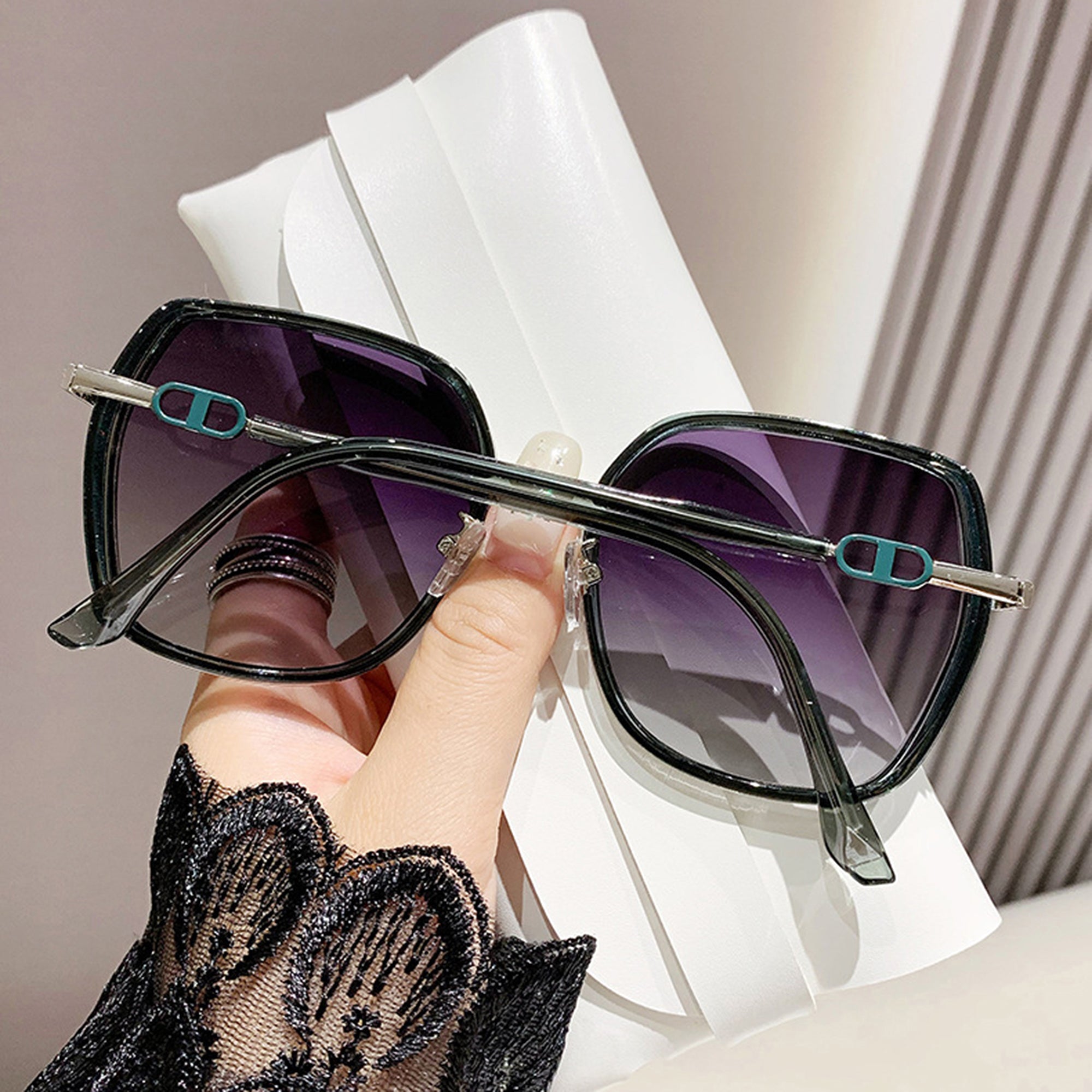 Anna-Kaci Women's Oversized Square Sunglasses with Dual Layer Frame and Gold Temple Accent UV400 Dark Lenses