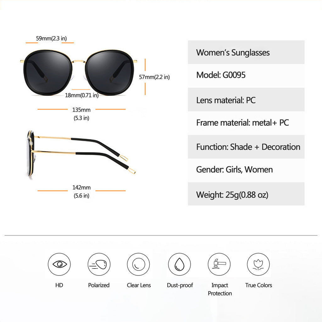 Anna-Kaci Women's Retro Round Metal & PC Polarized Sunglasses