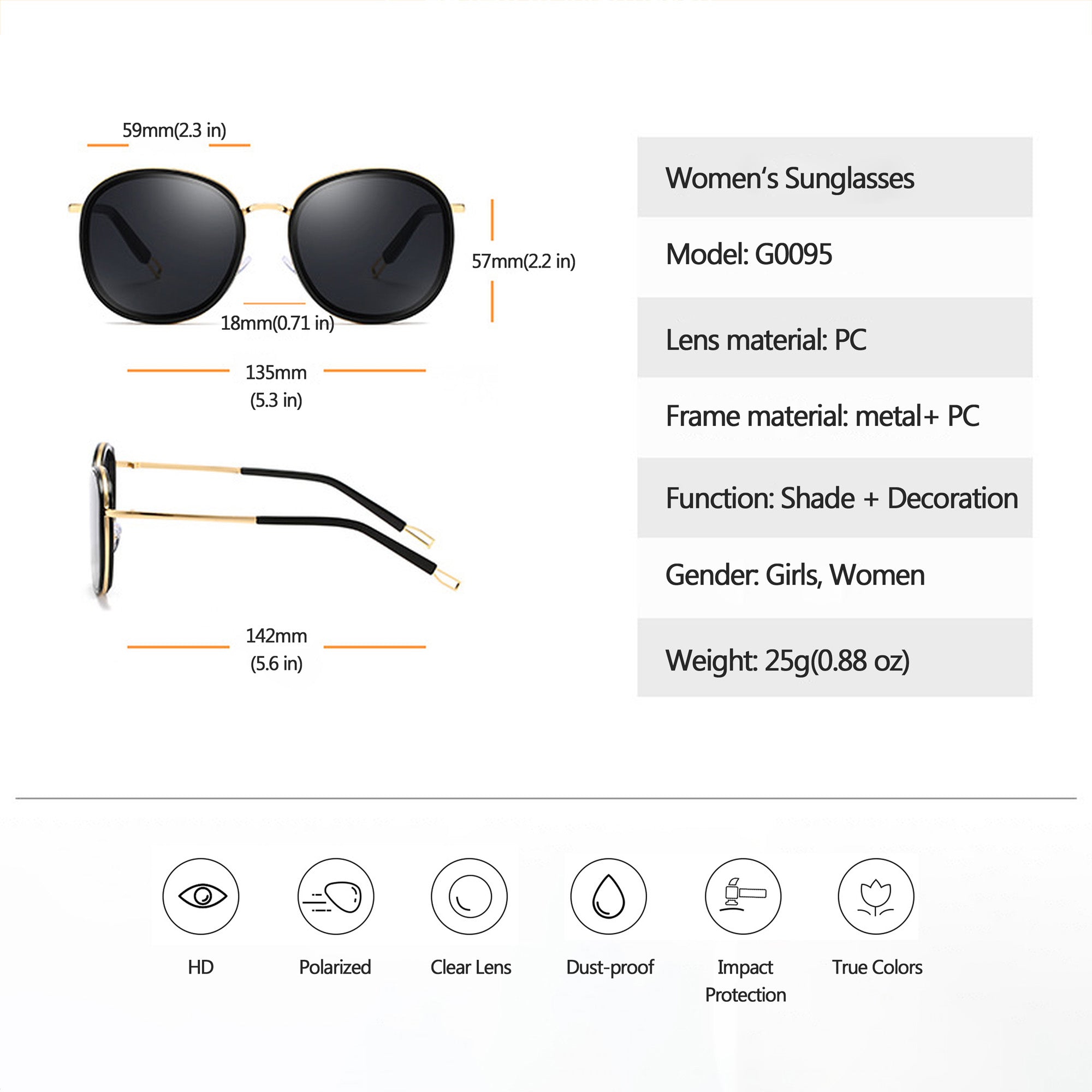 Anna-Kaci Women's Retro Round Metal & PC Polarized Sunglasses
