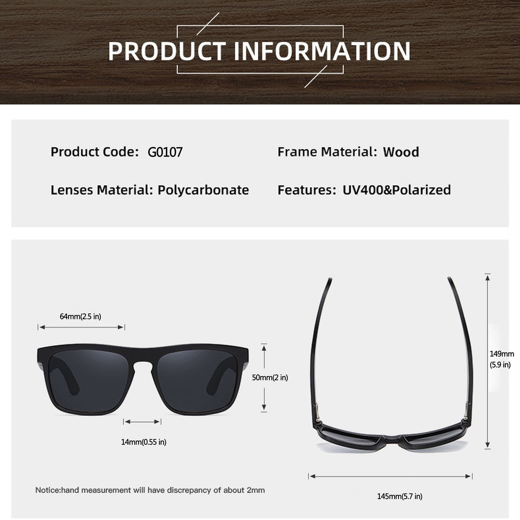 Anna-Kaci Men's Wooden Frame Polarized Sunglasses-UV400 Protection