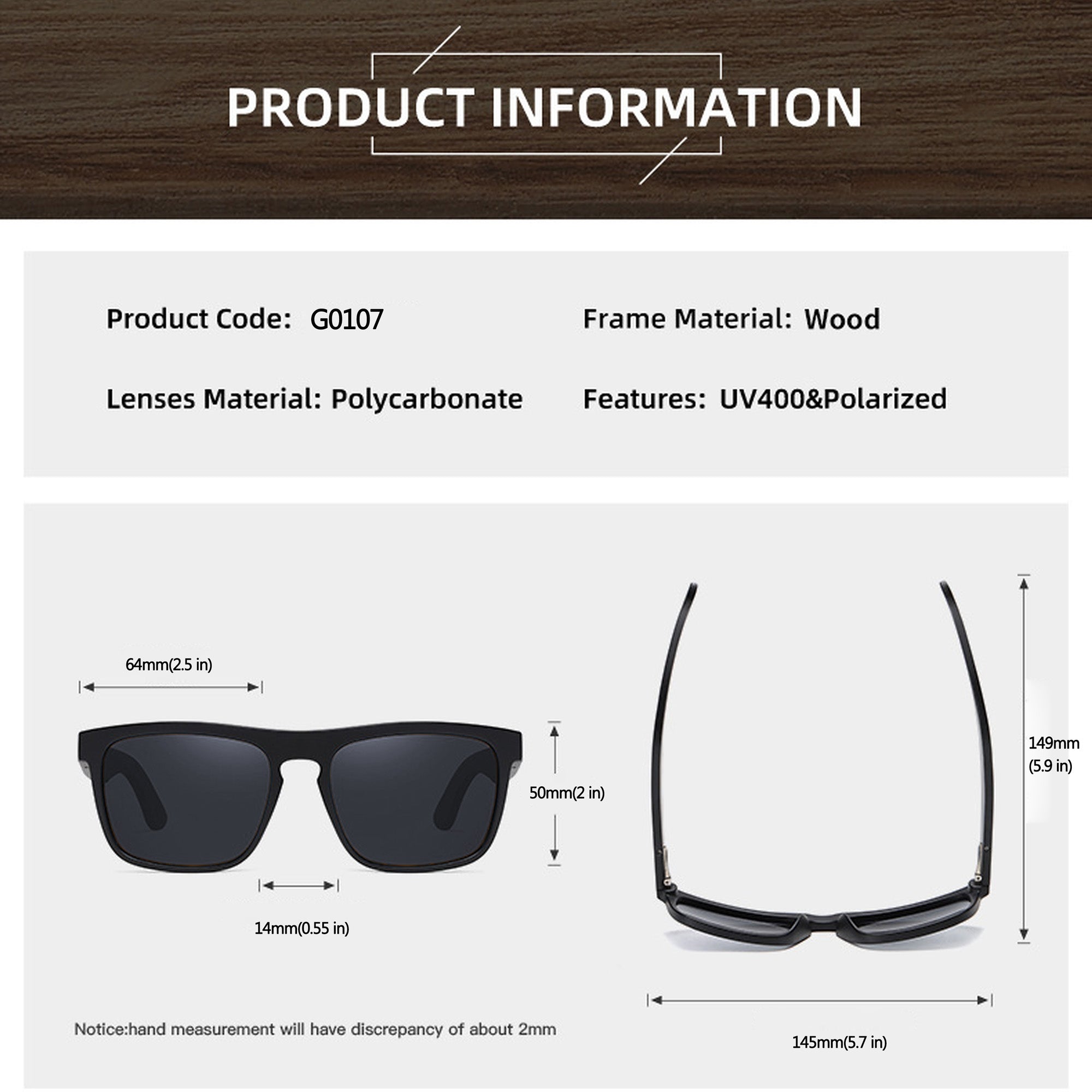 Anna-Kaci Men's Wooden Frame Polarized Sunglasses-UV400 Protection