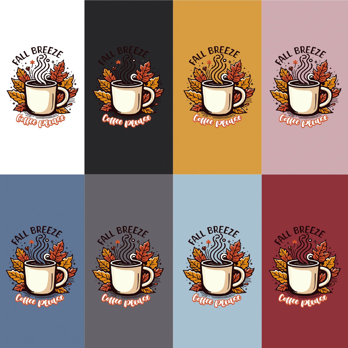 Sip in Style: 'Coffee Please' Shirt featuring a Cup Adorned with Autumn Leaves