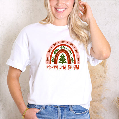 Cheerful Red 'Bright and Merry' Christmas Tee