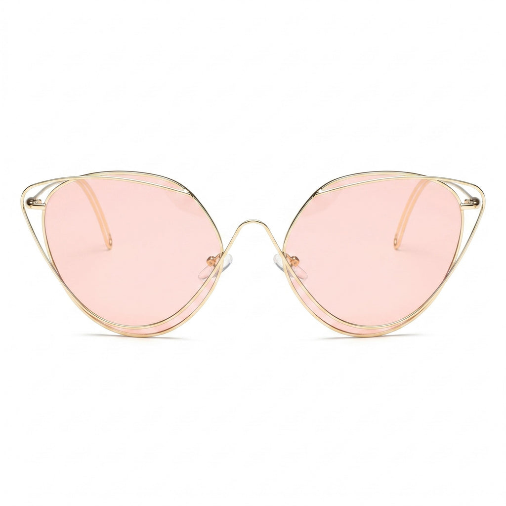 Anna-Kaci Women's Oversized Round Cat Eye Sunglasses with Fashionable Thin Metal Frame Stylish Retro Look