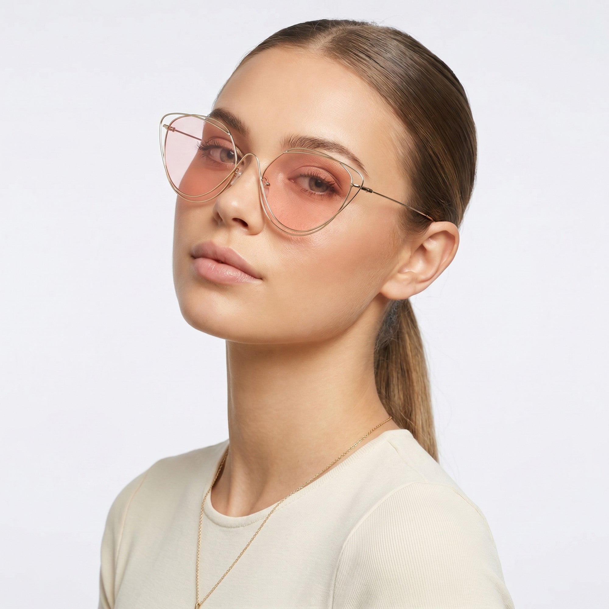 Anna-Kaci Women's Oversized Round Cat Eye Sunglasses with Fashionable Thin Metal Frame Stylish Retro Look