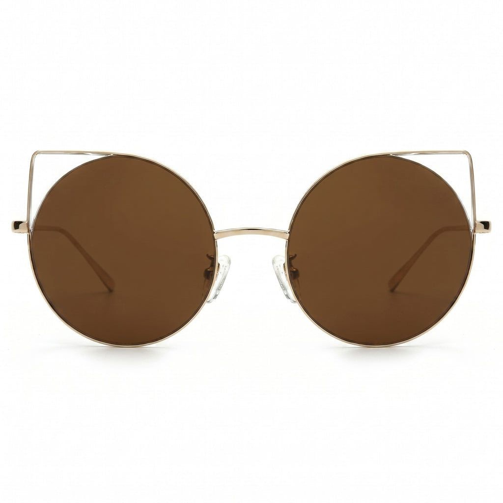 Anna-Kaci Women's Oversized Mirrored Lens Round Cat Eye Sunglasses Chic Fashion Accessory Trendy Statement Eyewear