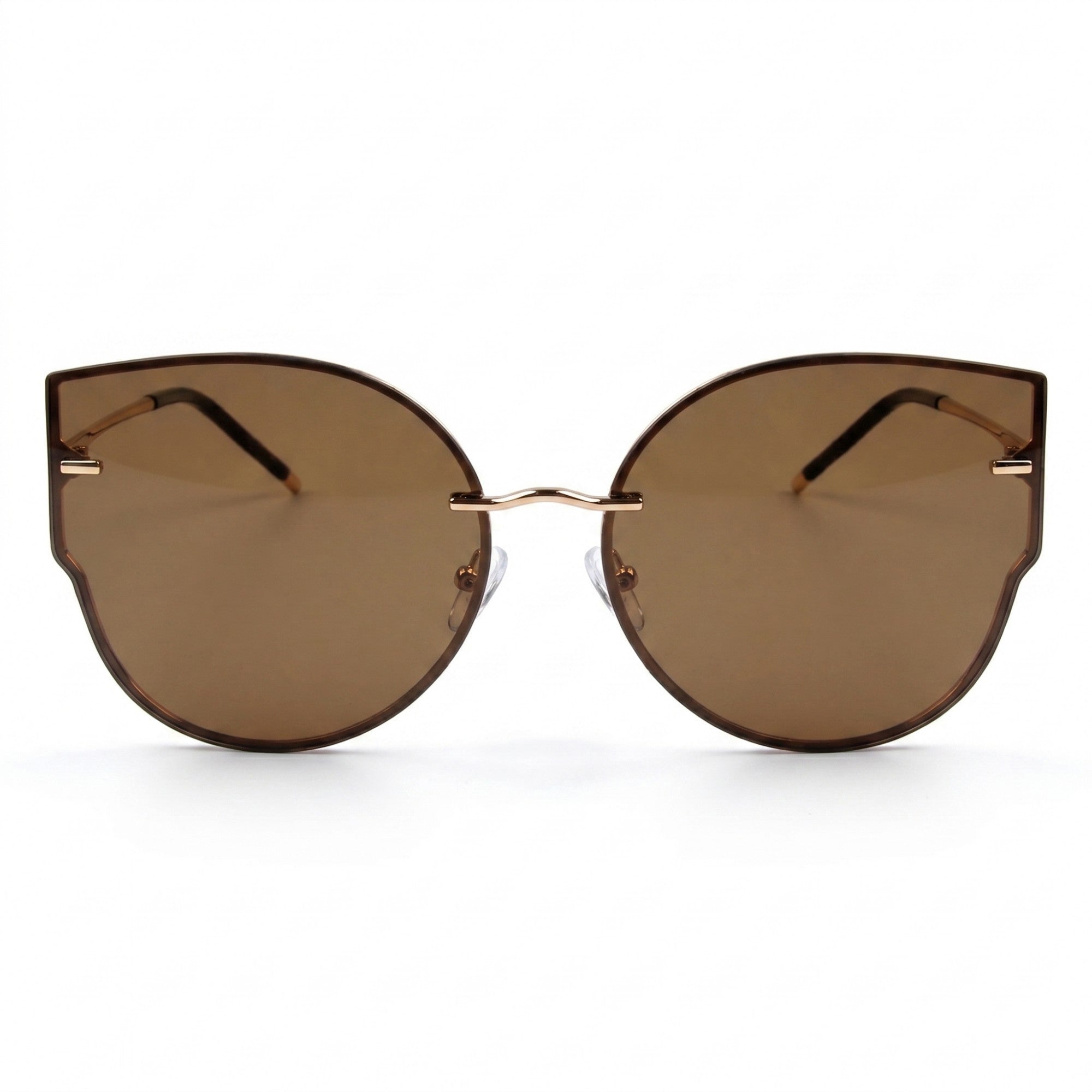 Anna-Kaci Women's Oversized Round Cat Eye Sunglasses with Gradient Brown Lenses and Fashionable Metal Accents