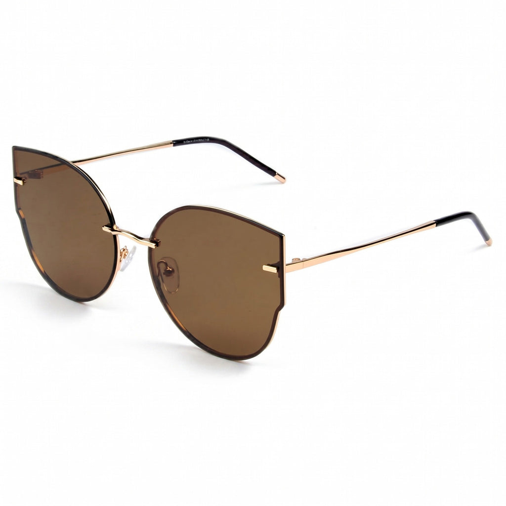 Anna-Kaci Women's Oversized Round Cat Eye Sunglasses with Gradient Brown Lenses and Fashionable Metal Accents