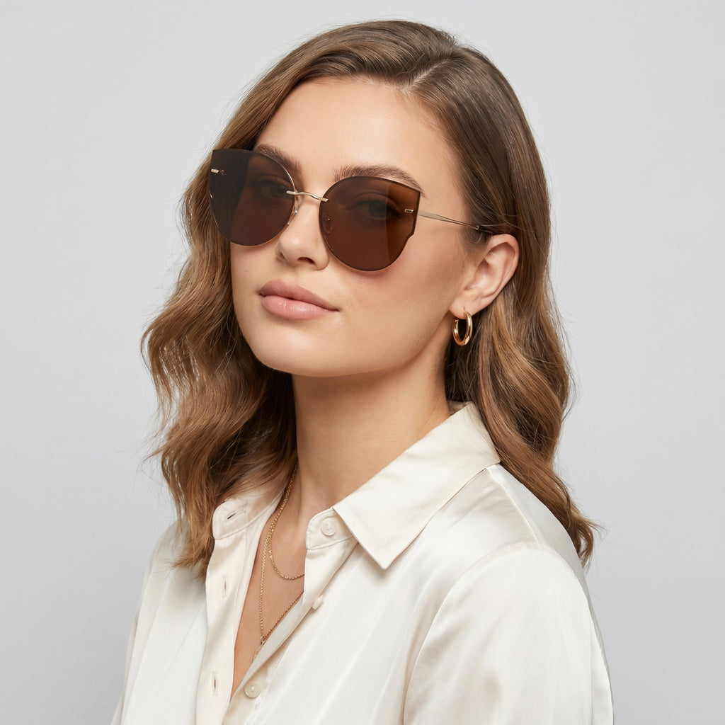 Anna-Kaci Women's Oversized Round Cat Eye Sunglasses with Gradient Brown Lenses and Fashionable Metal Accents