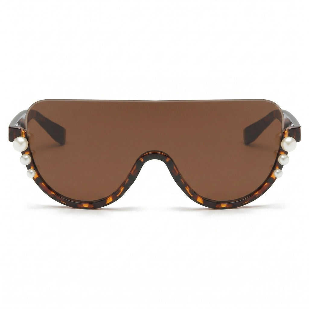 Anna-Kaci Women's Oversized Square Half Frame Sunglasses with Pearl Accent Design for Fashion-Forward Look