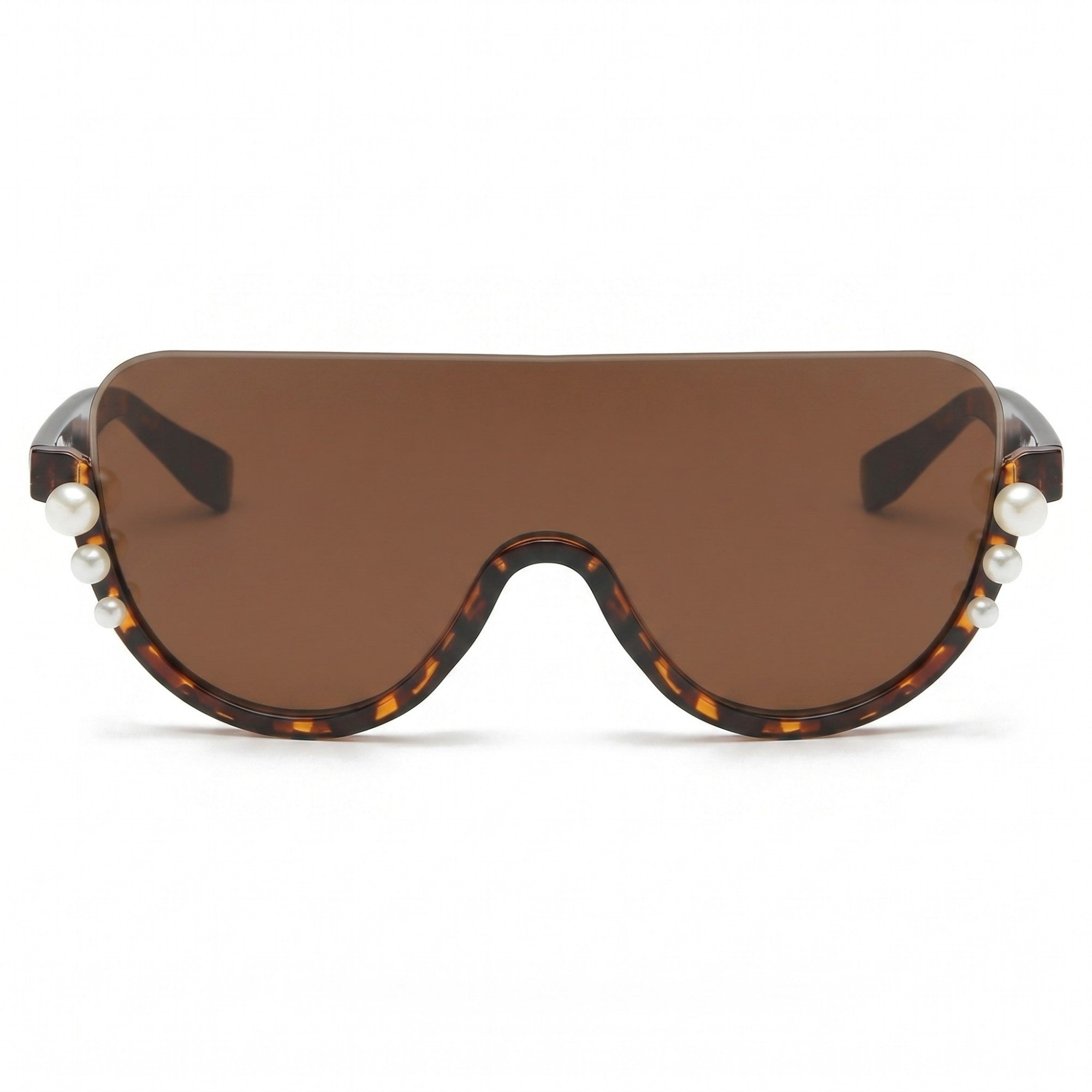 Anna-Kaci Women's Oversized Square Half Frame Sunglasses with Pearl Accent Design for Fashion-Forward Look