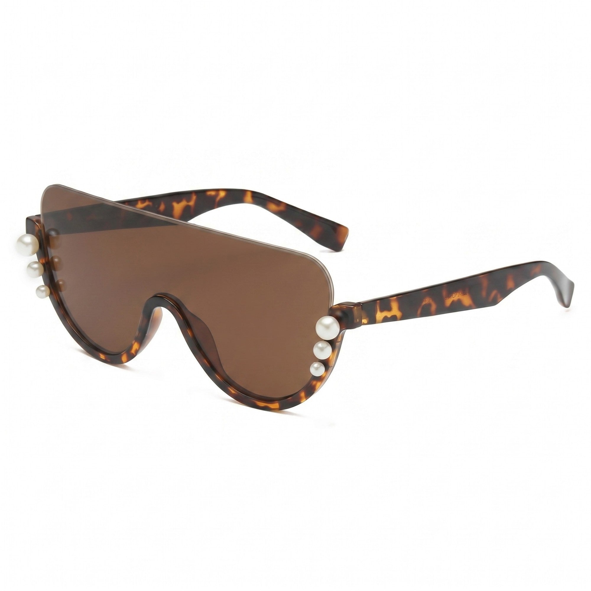 Anna-Kaci Women's Oversized Square Half Frame Sunglasses with Pearl Accent Design for Fashion-Forward Look