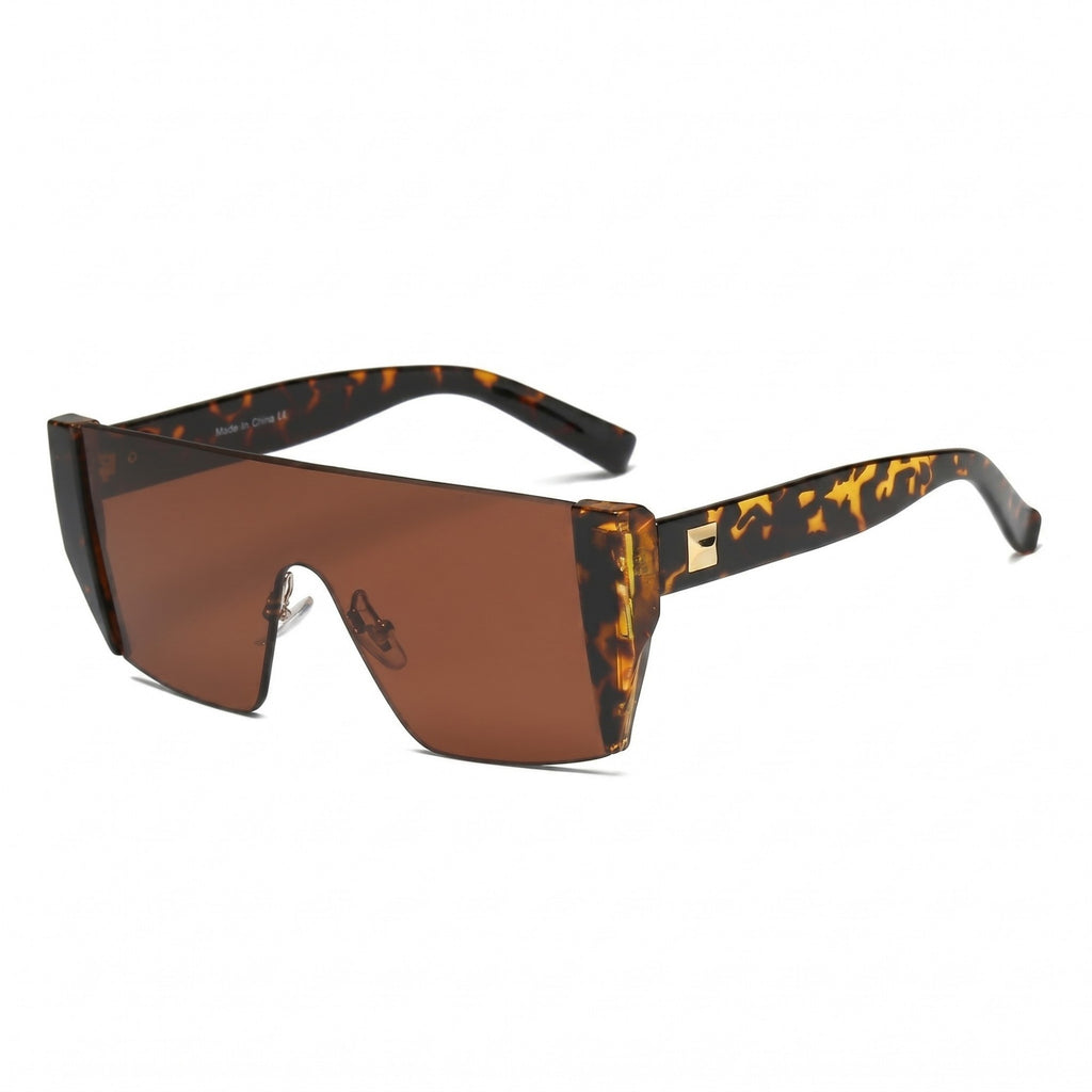 Anna-Kaci Women's Retro Half-Frame Flat Lens Fashion Square Sunglasses with Slim Metal Arms