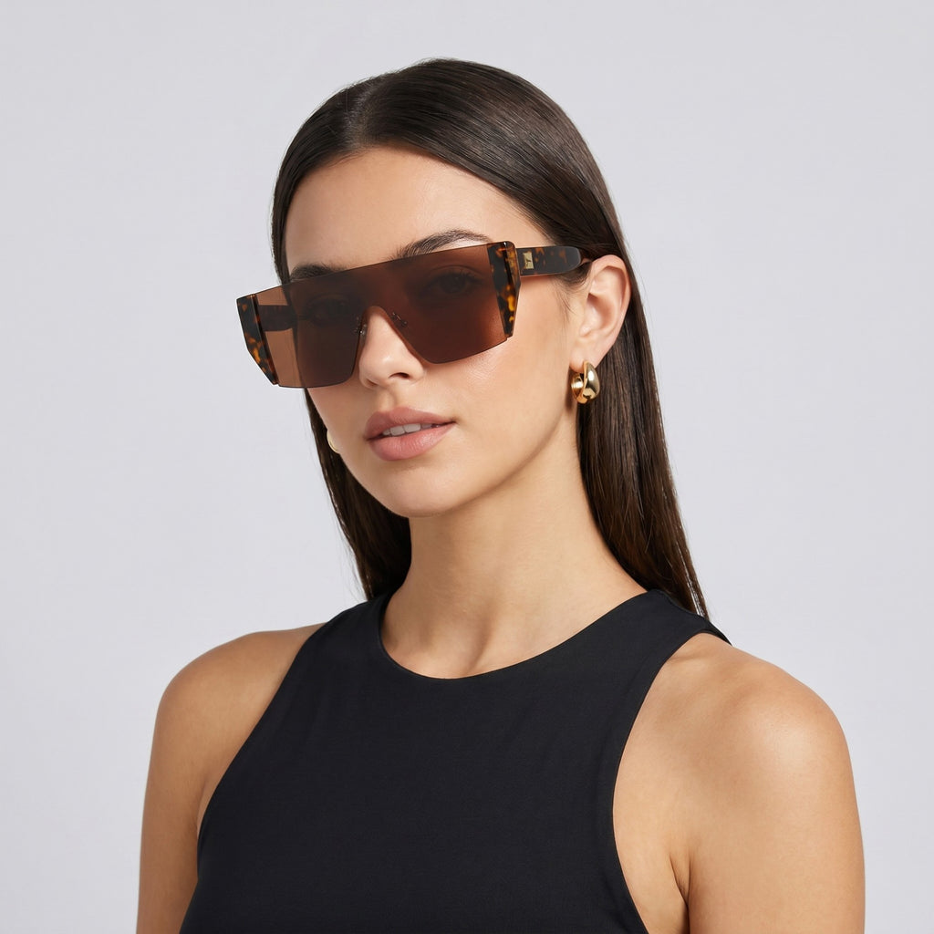 Anna-Kaci Women's Retro Half-Frame Flat Lens Fashion Square Sunglasses with Slim Metal Arms