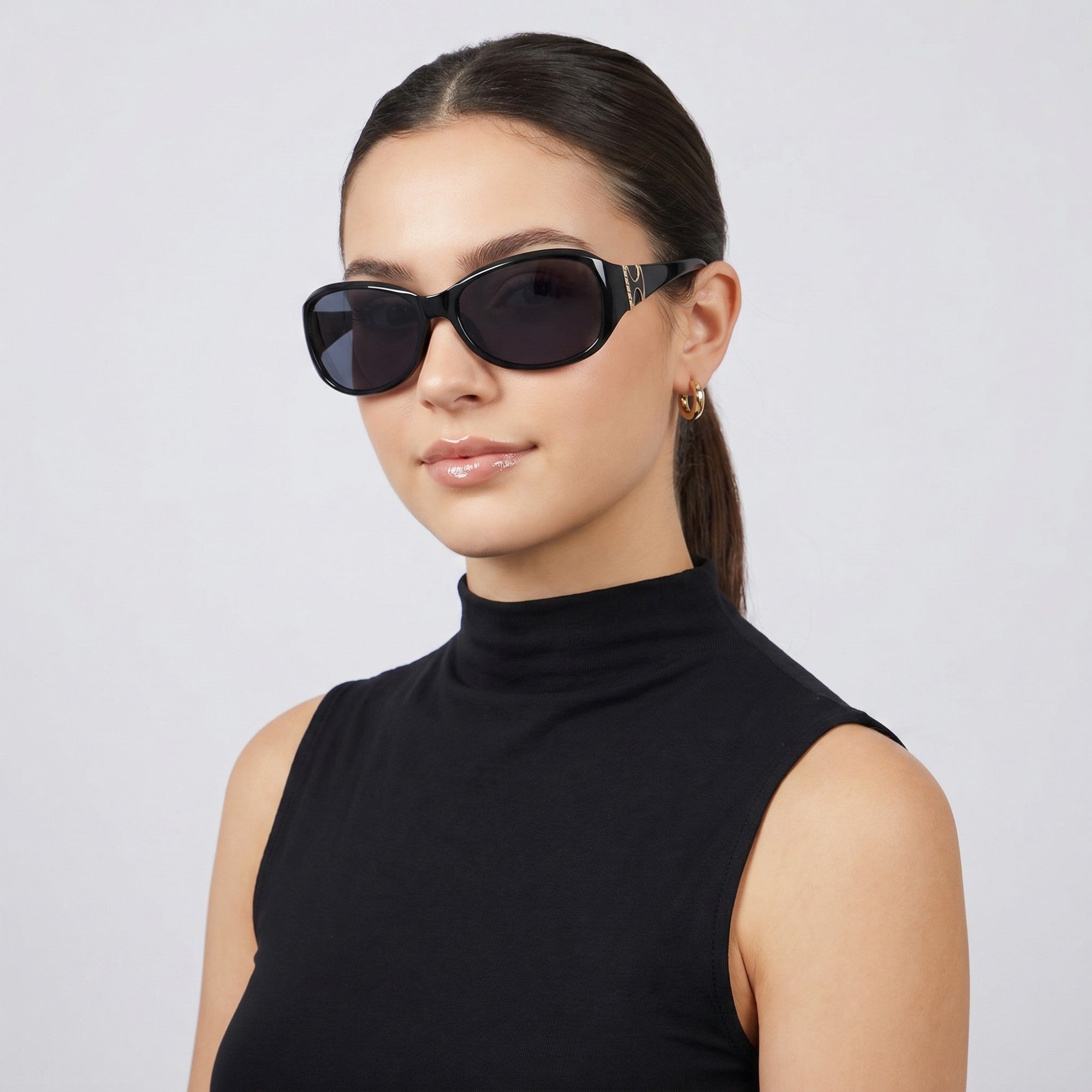 Anna-Kaci Women's Oversized Square Frame Sunglasses with Dark Lenses and Gold Accent Temples