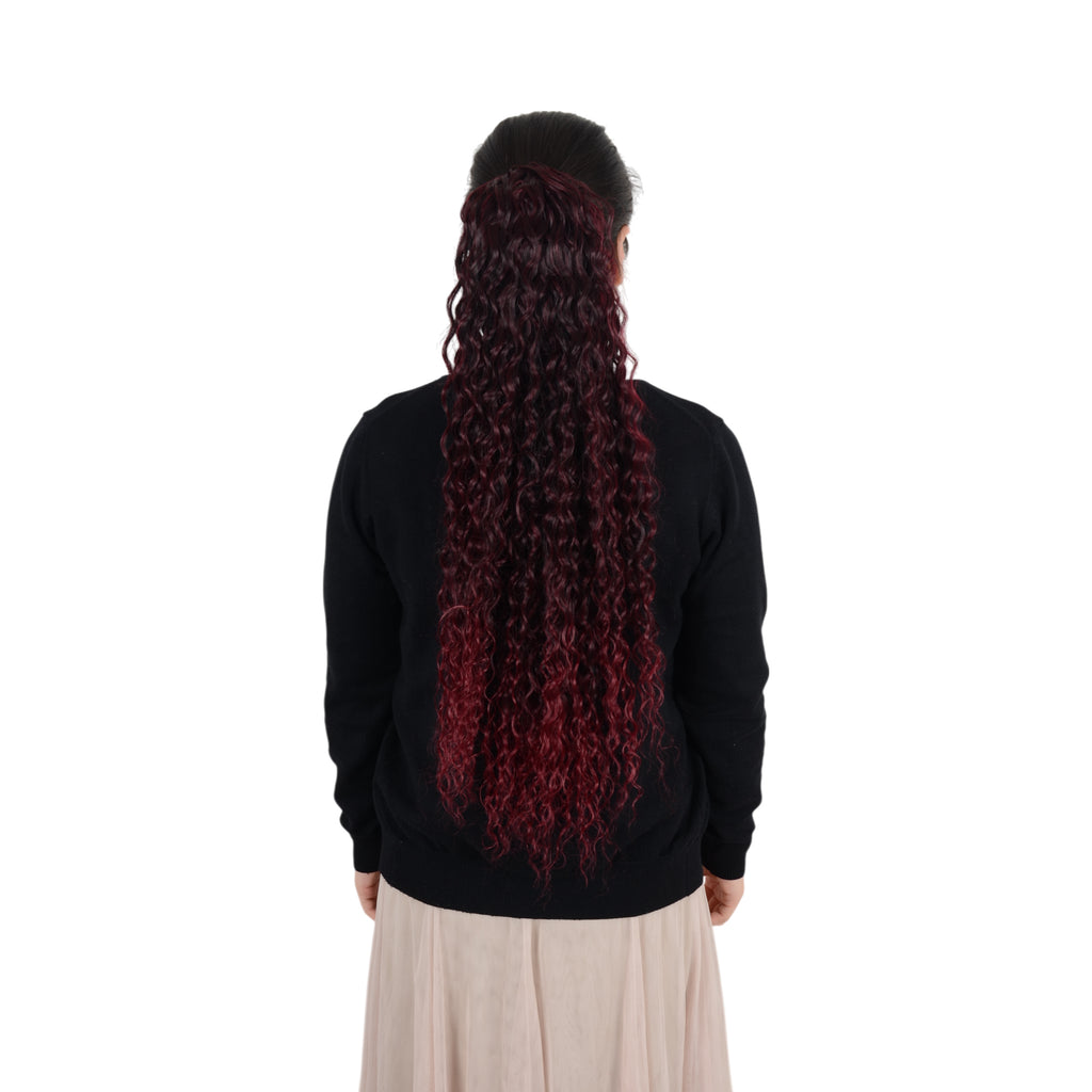 Alilang 22-Inch Long Curly Black Drawstring Ponytail Extension for Women Soft Synthetic Wavy Clip-In Hairpiece