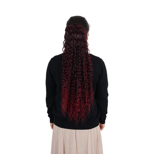 Alilang 22-Inch Long Curly Black Drawstring Ponytail Extension for Women Soft Synthetic Wavy Clip-In Hairpiece