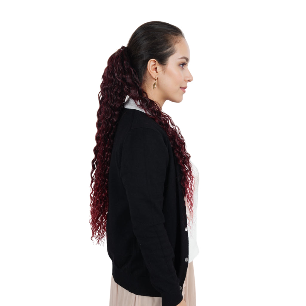 Alilang 22-Inch Long Curly Black Drawstring Ponytail Extension for Women Soft Synthetic Wavy Clip-In Hairpiece