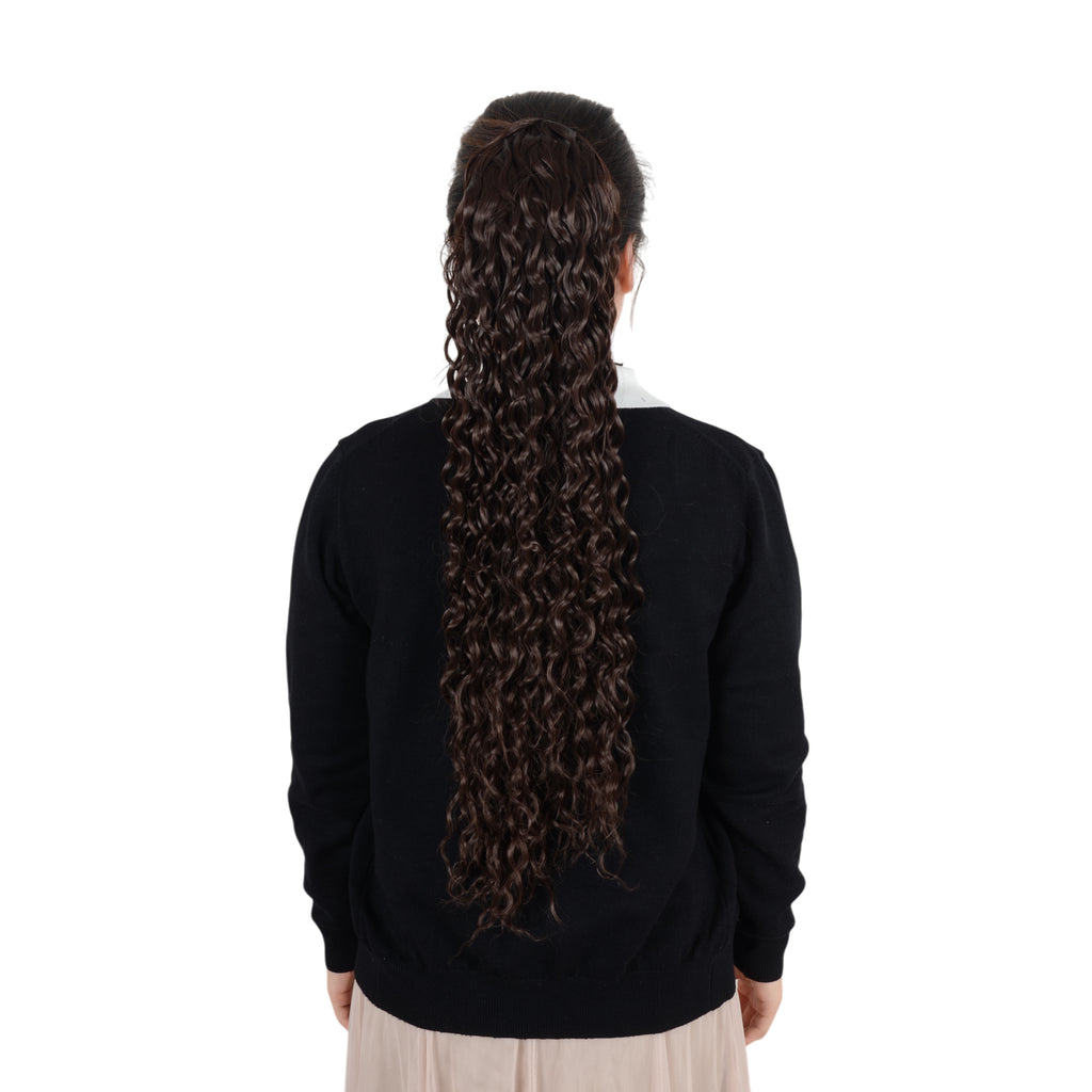 Alilang 22-Inch Long Curly Black Drawstring Ponytail Extension for Women Soft Synthetic Wavy Clip-In Hairpiece