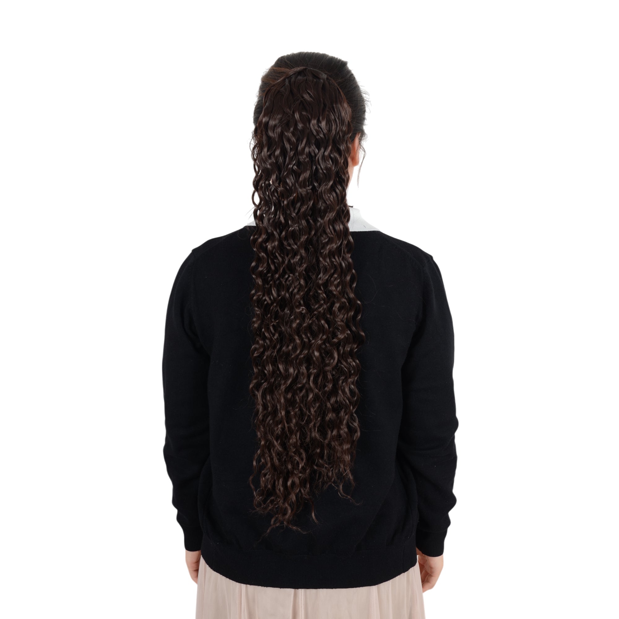 Alilang 22-Inch Long Curly Black Drawstring Ponytail Extension for Women Soft Synthetic Wavy Clip-In Hairpiece