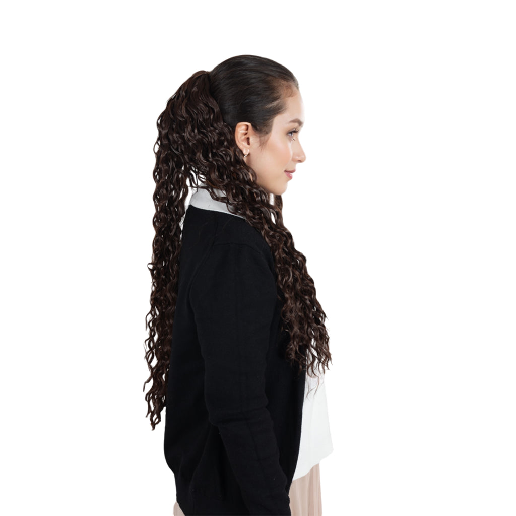 Alilang 22-Inch Long Curly Black Drawstring Ponytail Extension for Women Soft Synthetic Wavy Clip-In Hairpiece