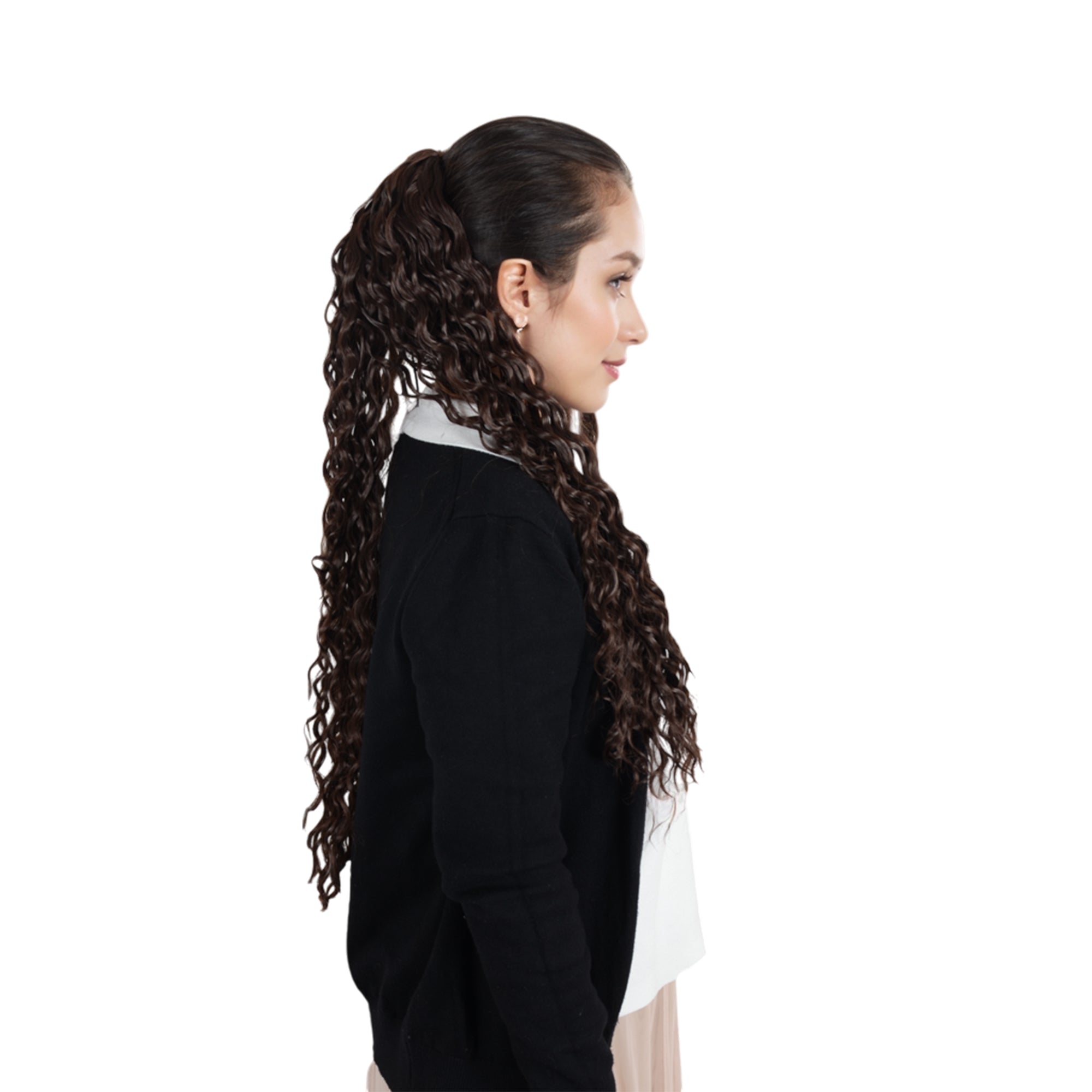 Alilang 22-Inch Long Curly Black Drawstring Ponytail Extension for Women Soft Synthetic Wavy Clip-In Hairpiece
