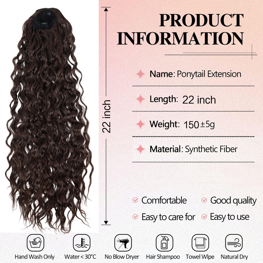 Alilang 22-Inch Long Curly Black Drawstring Ponytail Extension for Women Soft Synthetic Wavy Clip-In Hairpiece
