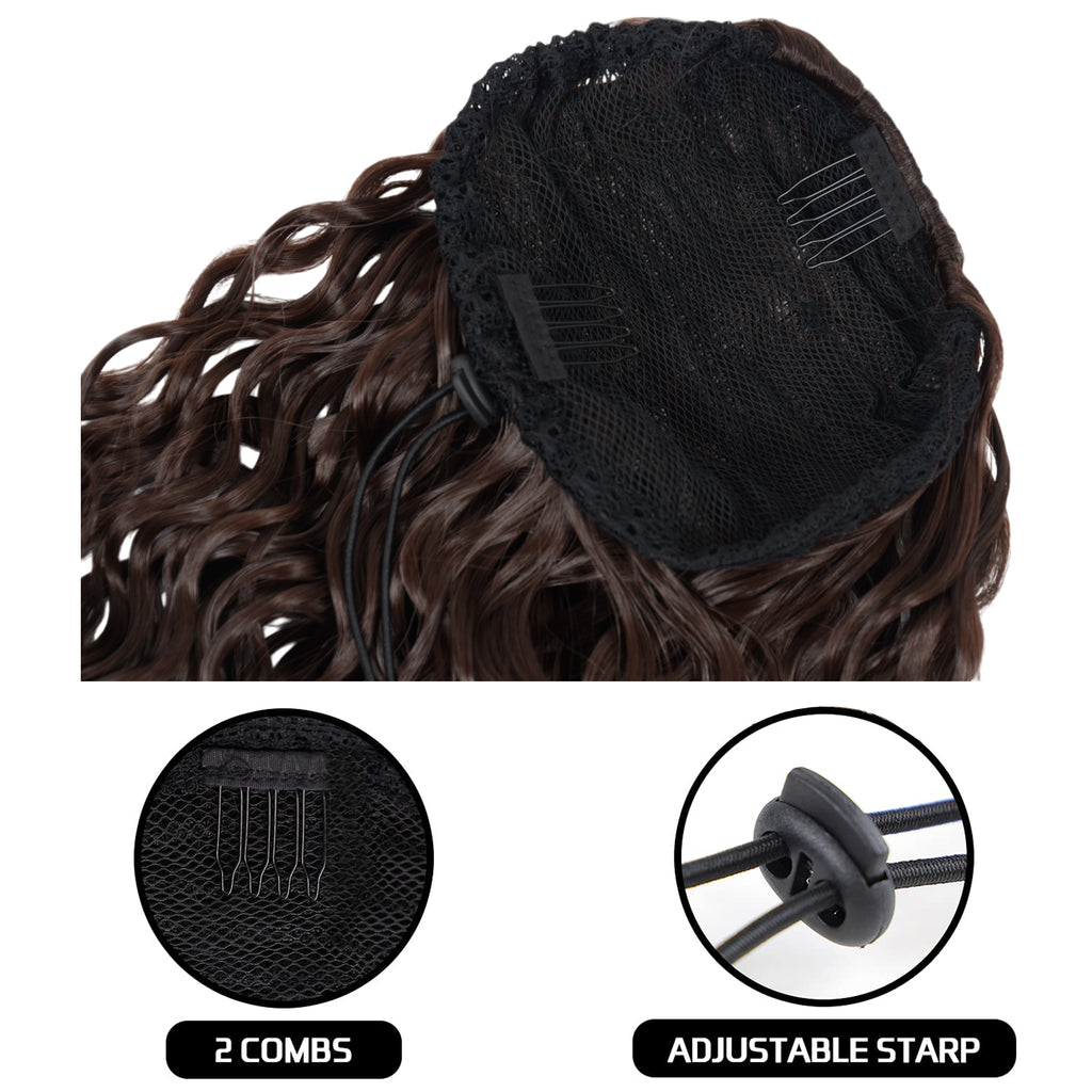 Alilang 22-Inch Long Curly Black Drawstring Ponytail Extension for Women Soft Synthetic Wavy Clip-In Hairpiece