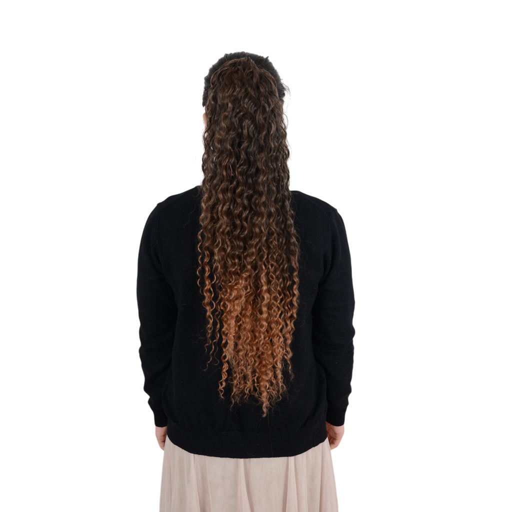 Alilang 22-Inch Long Curly Black Drawstring Ponytail Extension for Women Soft Synthetic Wavy Clip-In Hairpiece