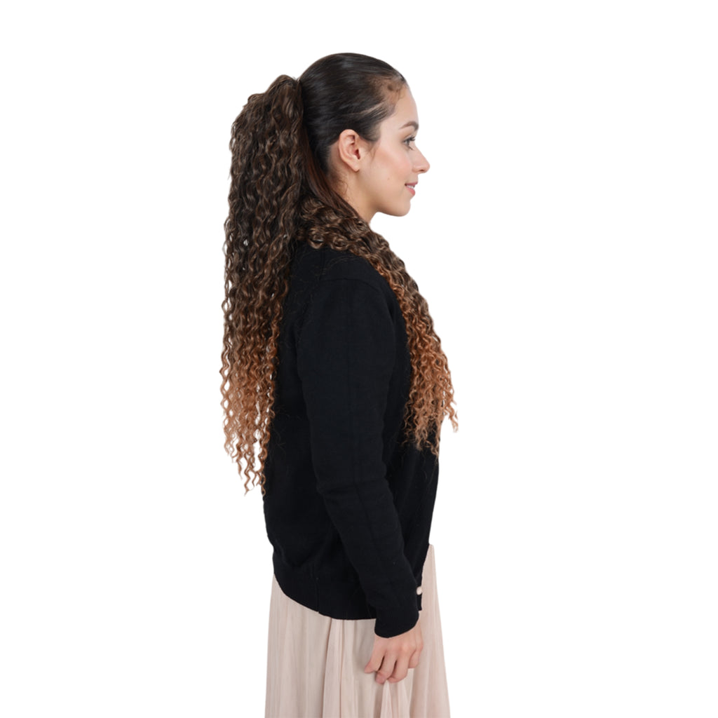 Alilang 22-Inch Long Curly Black Drawstring Ponytail Extension for Women Soft Synthetic Wavy Clip-In Hairpiece