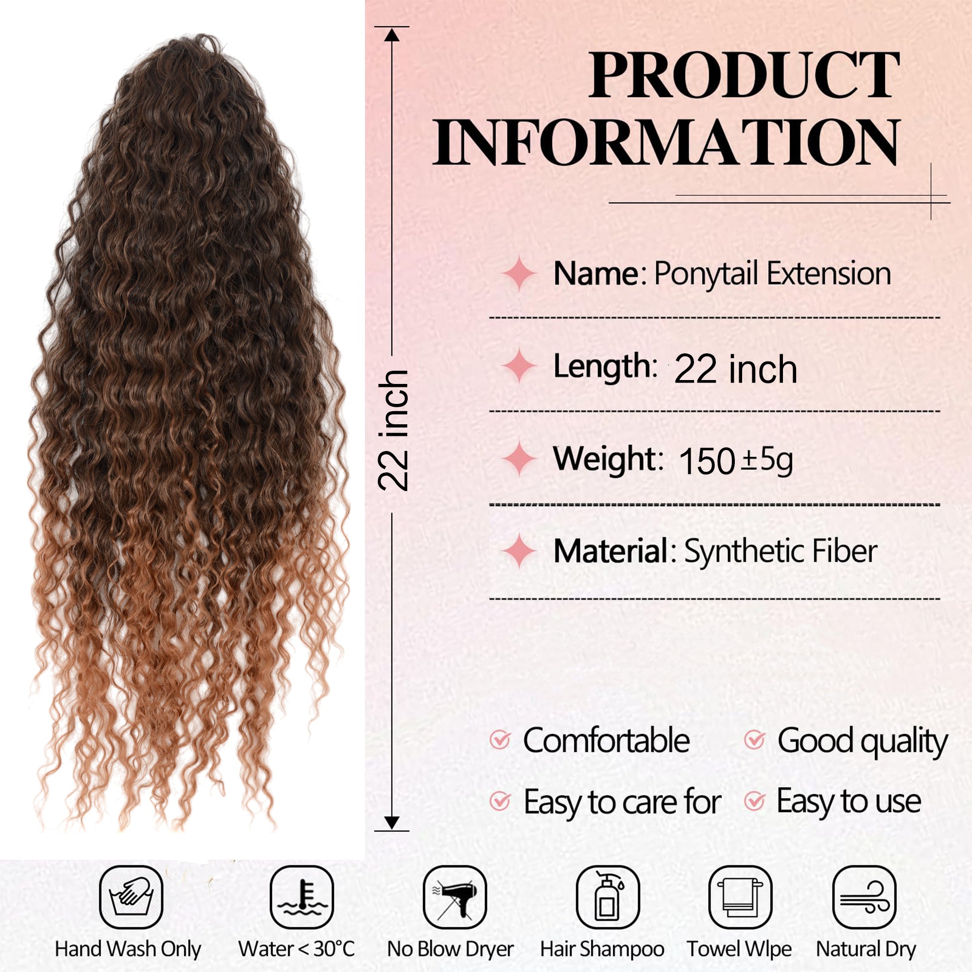 Alilang 22-Inch Long Curly Black Drawstring Ponytail Extension for Women Soft Synthetic Wavy Clip-In Hairpiece