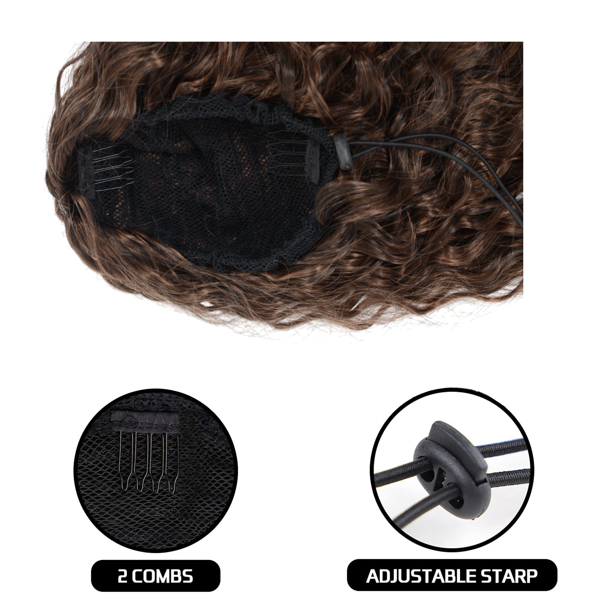 Alilang 22-Inch Long Curly Black Drawstring Ponytail Extension for Women Soft Synthetic Wavy Clip-In Hairpiece