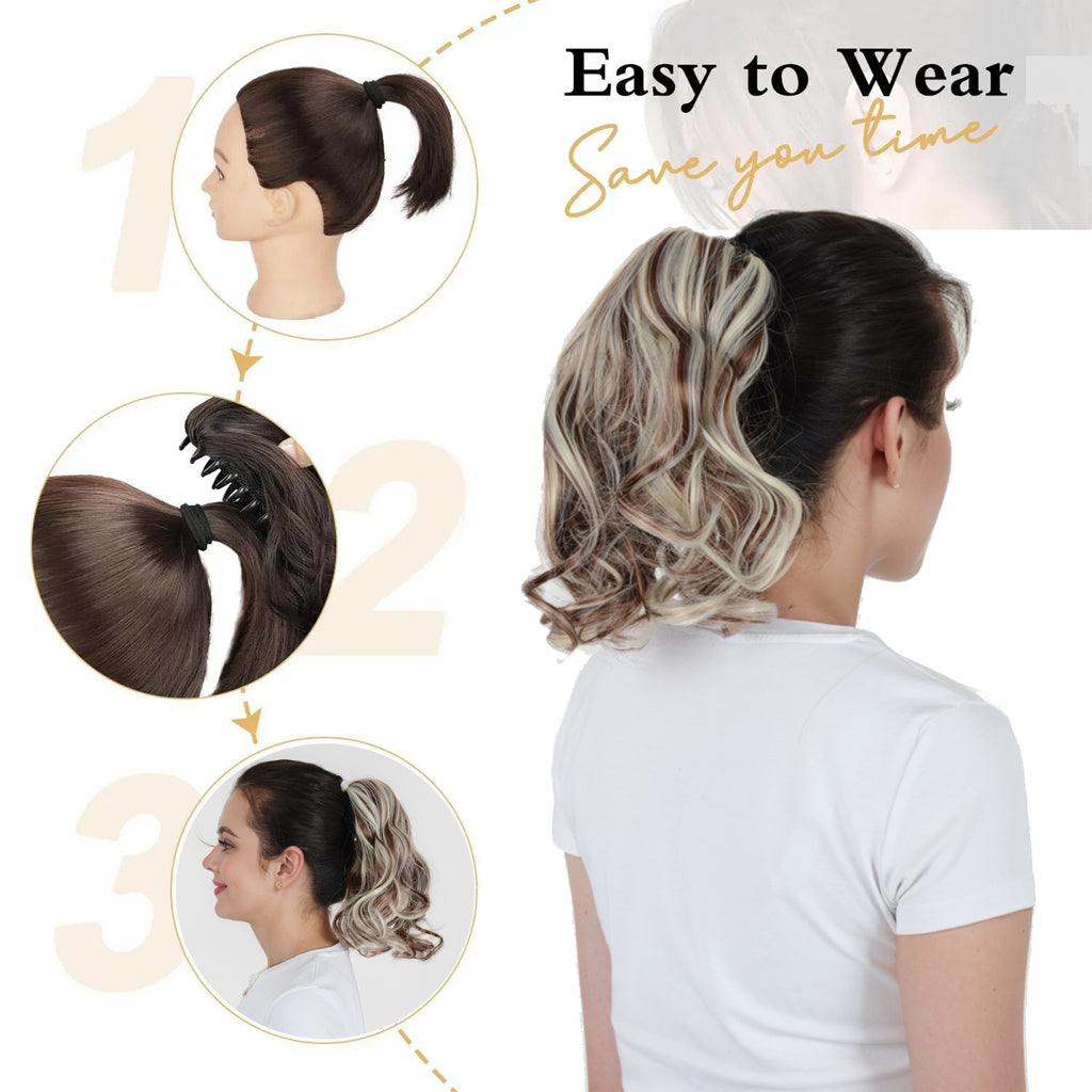 Alilang Claw Clip Curly Ponytail Extension 9 Inch Long Curly Wavy Hairpiece  Synthetic Clip-In Ponytail for Women Daily Wear