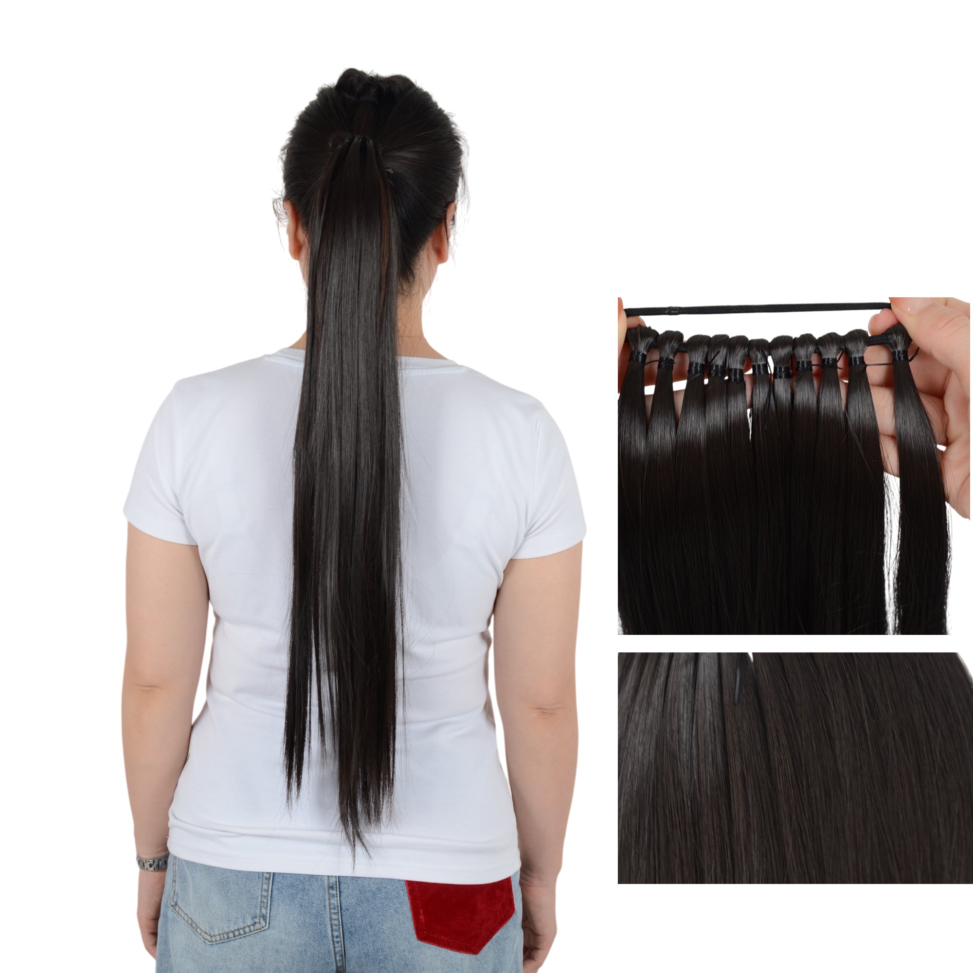 Alilang 24 Inch Long Straight Ponytail Extension Elastic Ring Long Straight Hair For Daily and Special Occasions