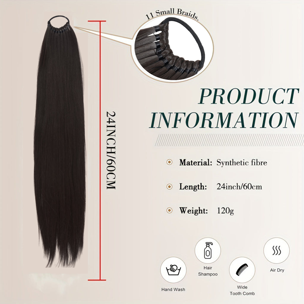 Alilang 24 Inch Long Straight Ponytail Extension Elastic Ring Long Straight Hair For Daily and Special Occasions