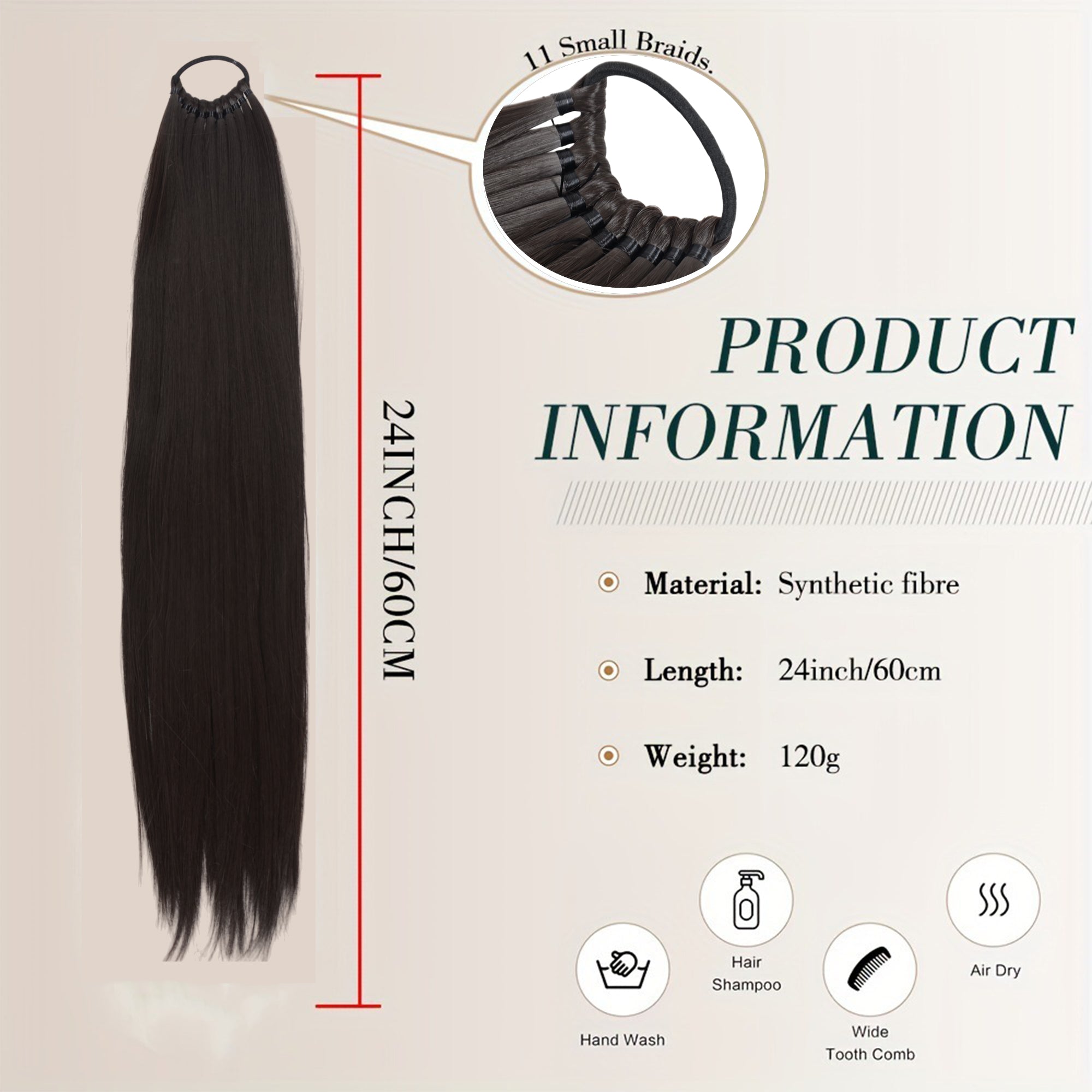 Alilang 24 Inch Long Straight Ponytail Extension Elastic Ring Long Straight Hair For Daily and Special Occasions